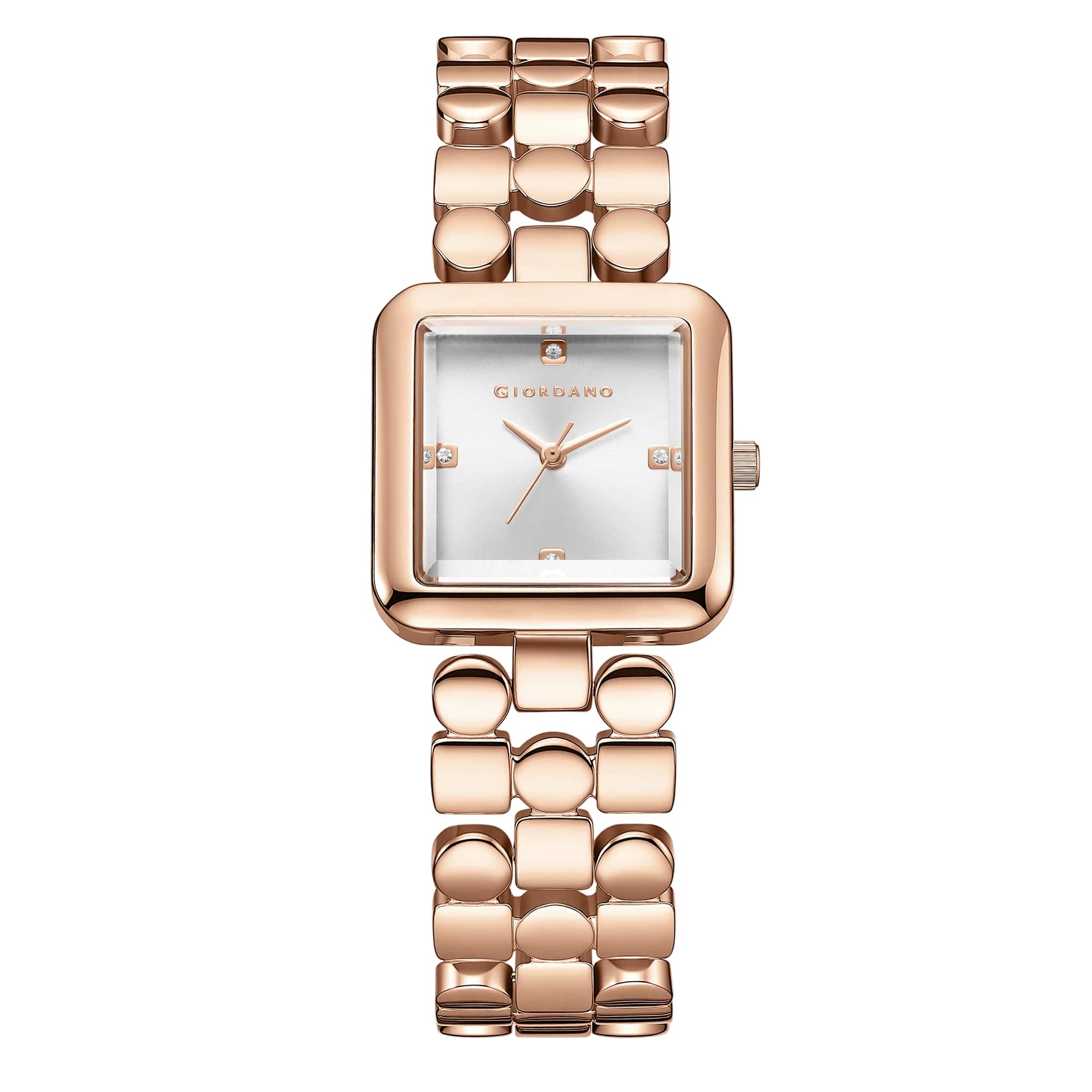 Giordano Square Analog Watch for Women with Gloss Glass Dial, Crystal Markers, Quartz Movement & Stainless Steel Strap - GZ-60134-11