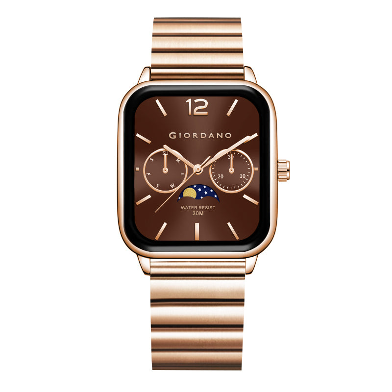 Giordano Silver  Classic Square Analog Watch for Men with Moon Phase Display and Stainless Steel Strap GZ-50117-55