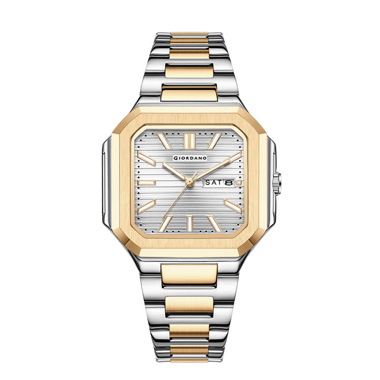 Giordano Square formal Watch for men – Textured Dial,Day & Date Display and Stylish stainless steel strap GZ-50140-22