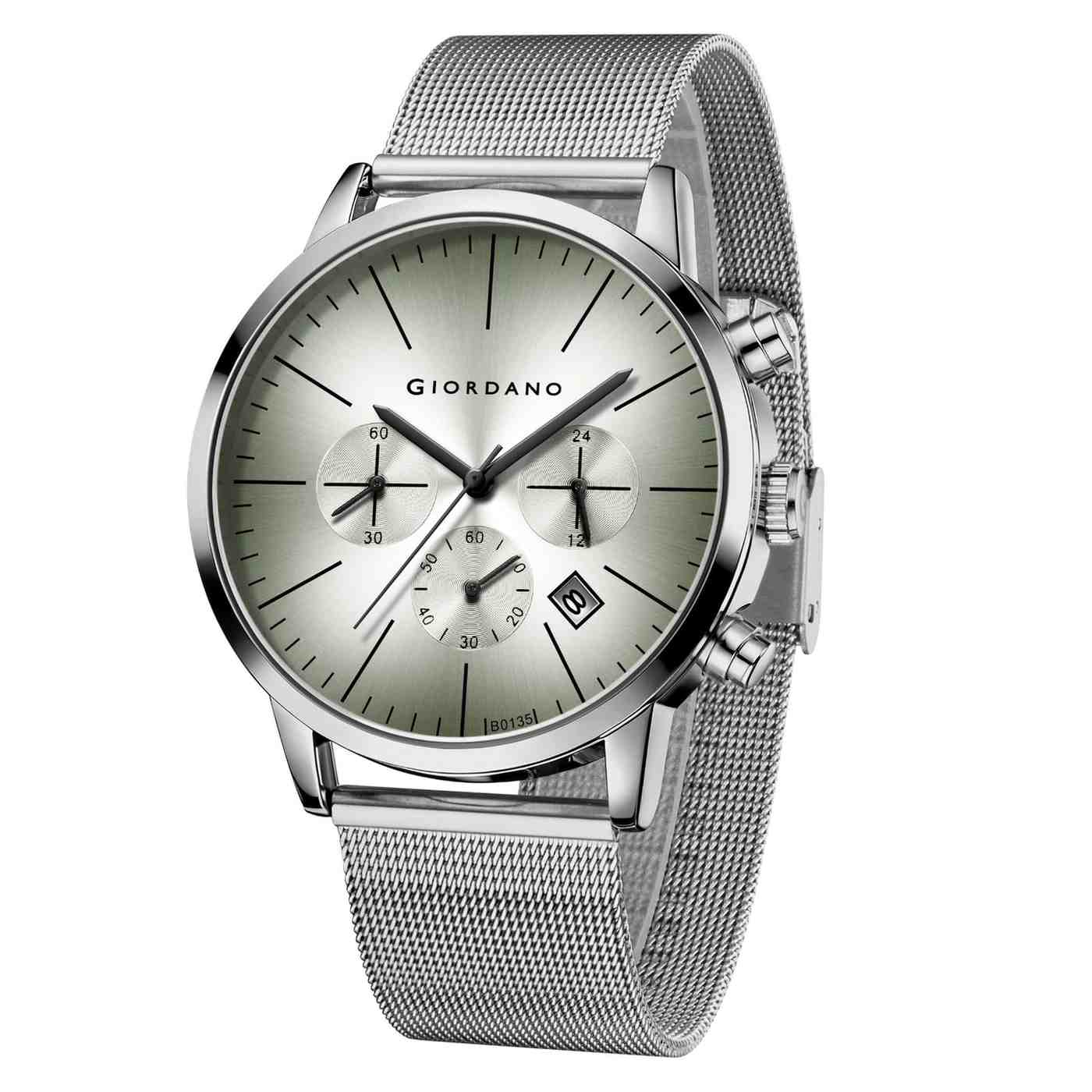 GIORDANO Formal Chronograph Watch for Men with Round Dial, Mesh Metal Strap, and Date Display - GZ-50183-22