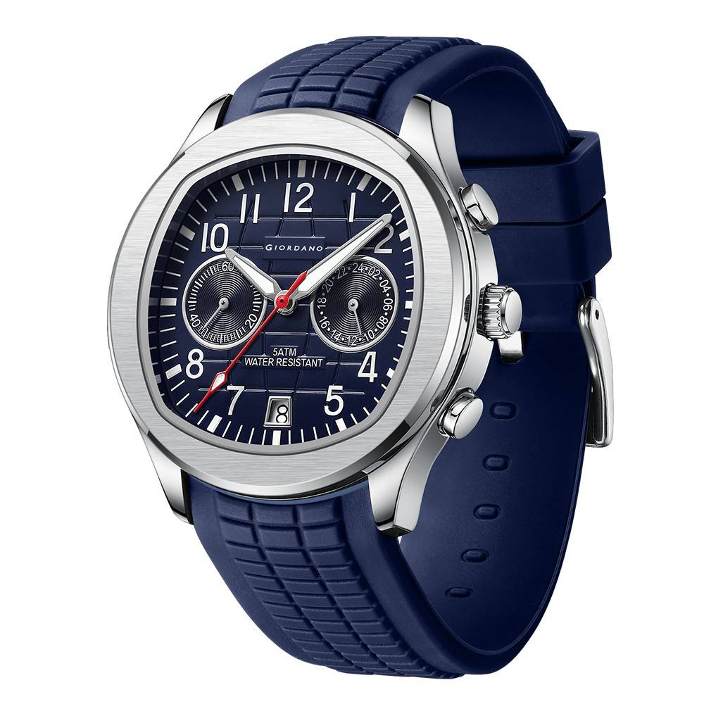 Giordano Two Eyed Multifunction Watch for Men – 50 ATM Water Resistance, Date Display,Textured Dial and Silicon Strap GZ-50158-03