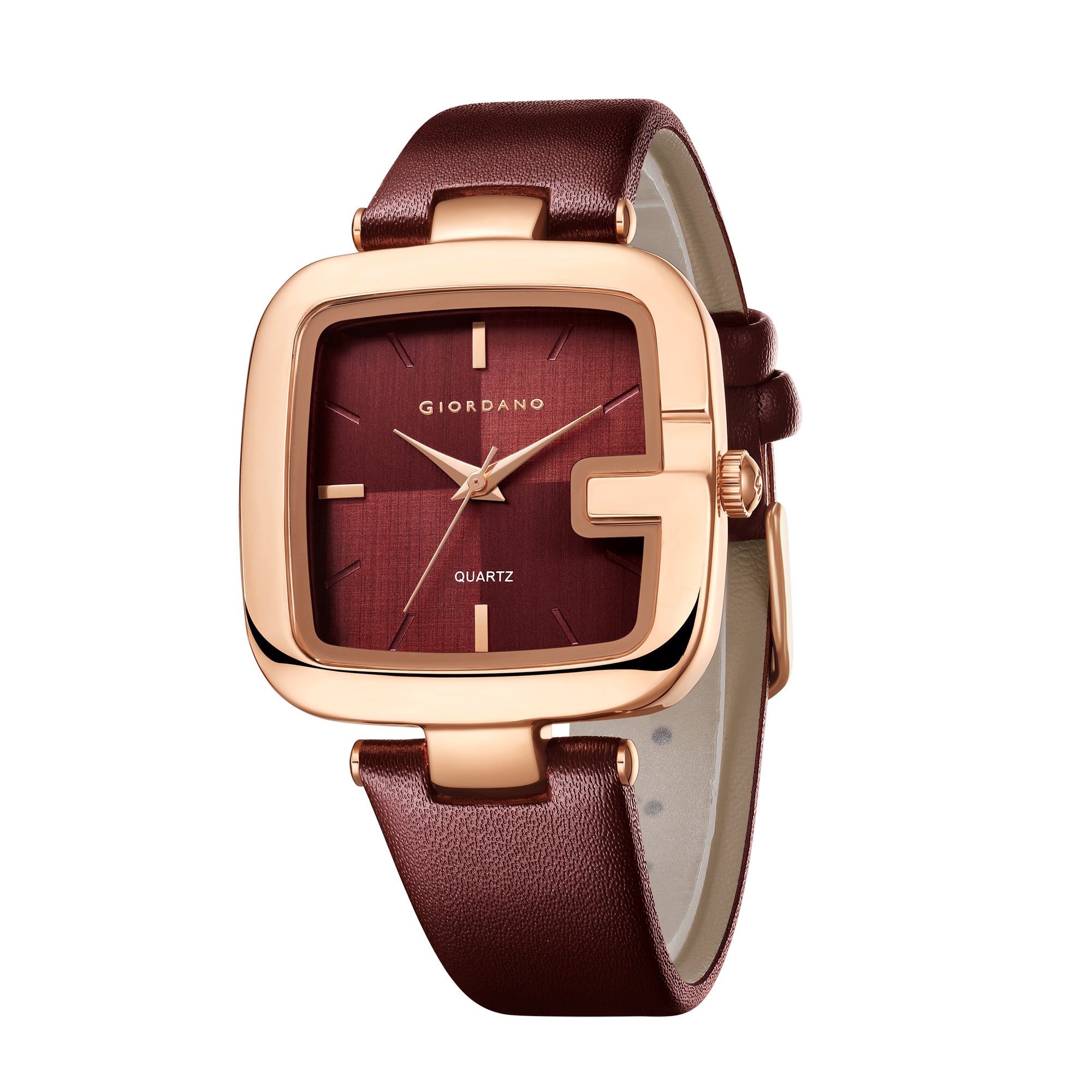 Giordano Monogram Watch for Women Square Dial with Leather Strap Fashionable Design, Water Resistant Quartz Analog – Perfect for Casual & Office Wear GZ-60089-04