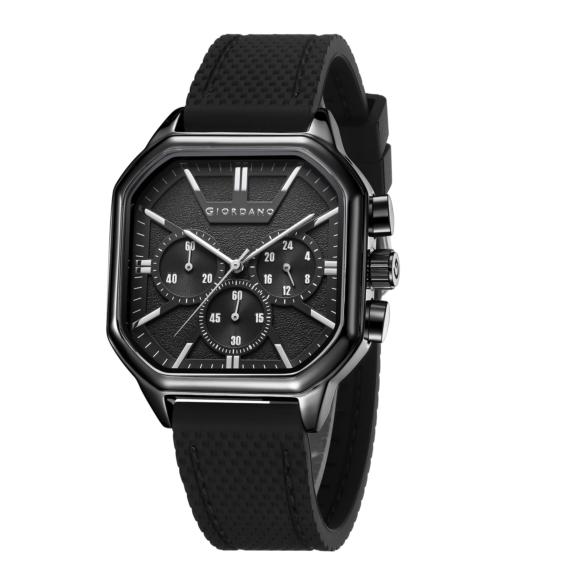 Giordano Analog Chronograph Watch for Men with Square Dial, Multi-Function Subdials, Quartz Movement and Silicone Strap - GZ-50171-11