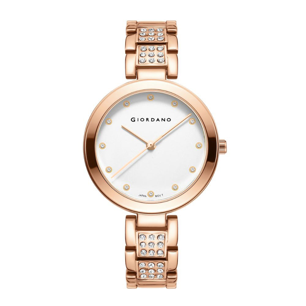 Giordano Eleganza Collection Analog Watch for Women with Crystal-Studded Strap & Diamond Indices - A2037-33