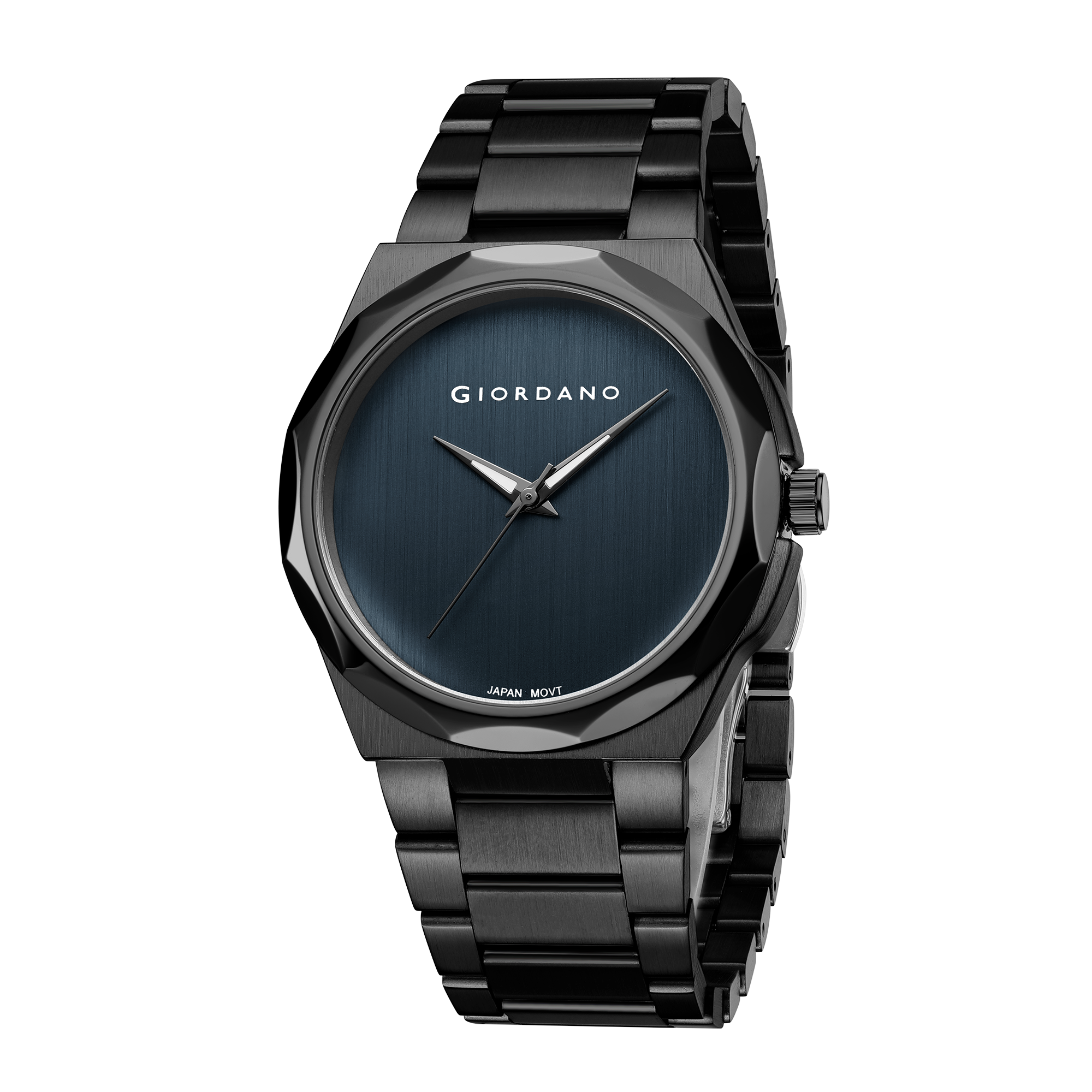 Giordano Classic Formal Analog Quartz Watch for Men with Blue Sunray Round Dial, Minimalist Markerless Design, Luminous Hands, Quartz Movement and Black Stainless Steel Strap - GZ-50189-11