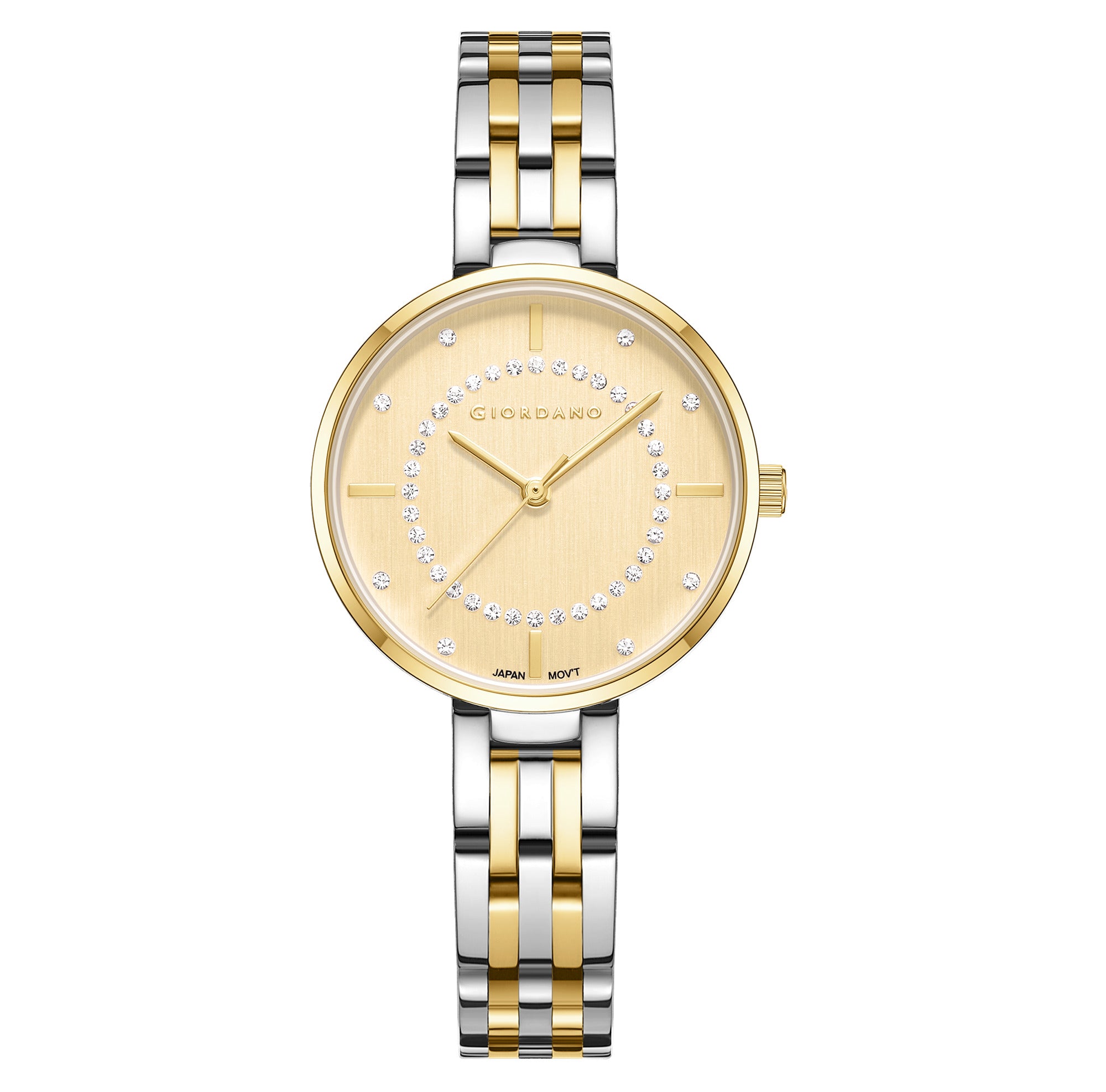 Giordano Stylish Analog Watch for Women with Diamond Studed Dial with Crystal Hour Markers and Stainless Steel Strap - GZ-60077-88