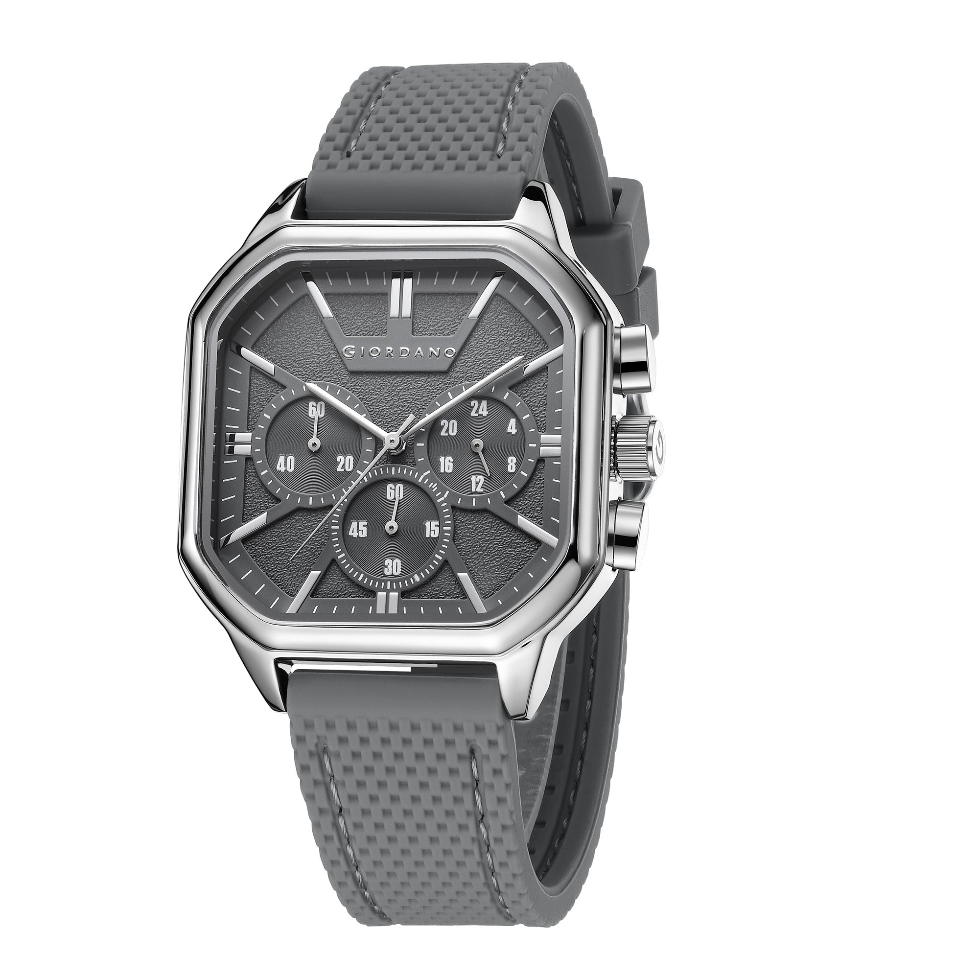 Giordano Analog Chronograph Watch for Men with Square Dial, Multi-Function Subdials, Quartz Movement and Silicone Strap - GZ-50171-22