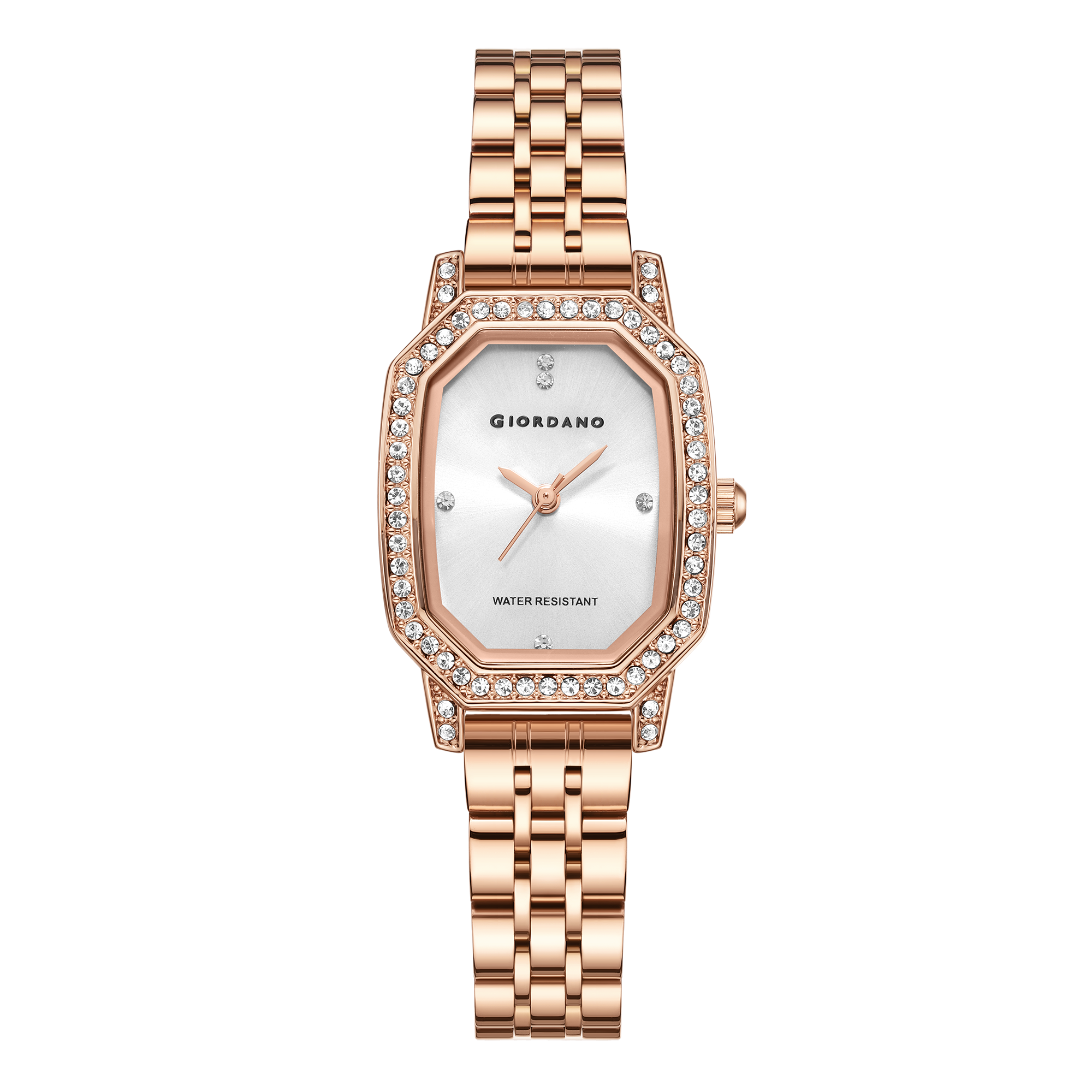Giordano Elegant Analog Watch for Women – Classic octagonal Dial, diamond bezel and rose gold stainless steel strap | GZ-60114-44
