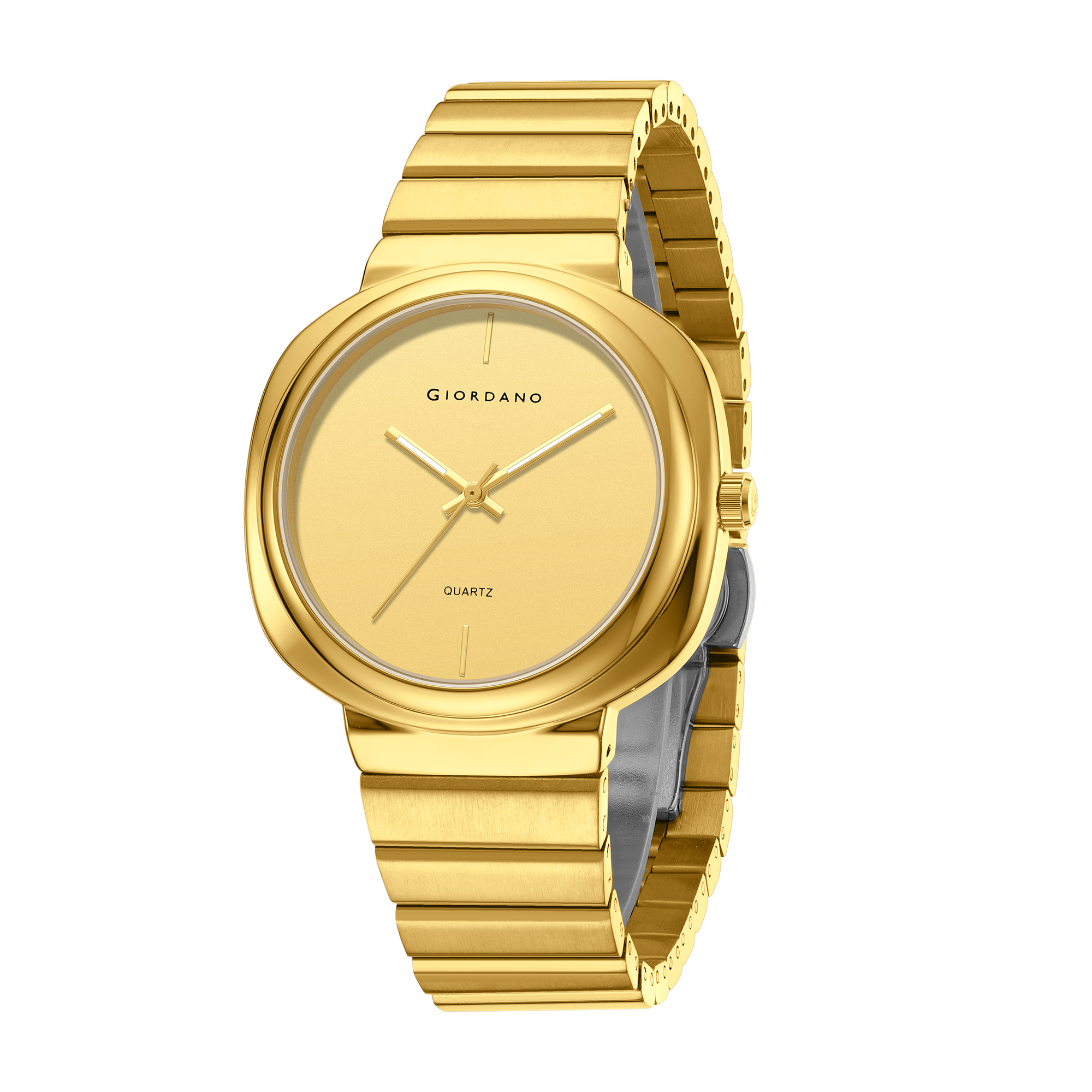 Giordano Analog Quartz Watch for Men with Gold Round Dial, Baton Hour Markers and Gold Stainless Steel Expansion Bracelet Strap - GZ-50233-44