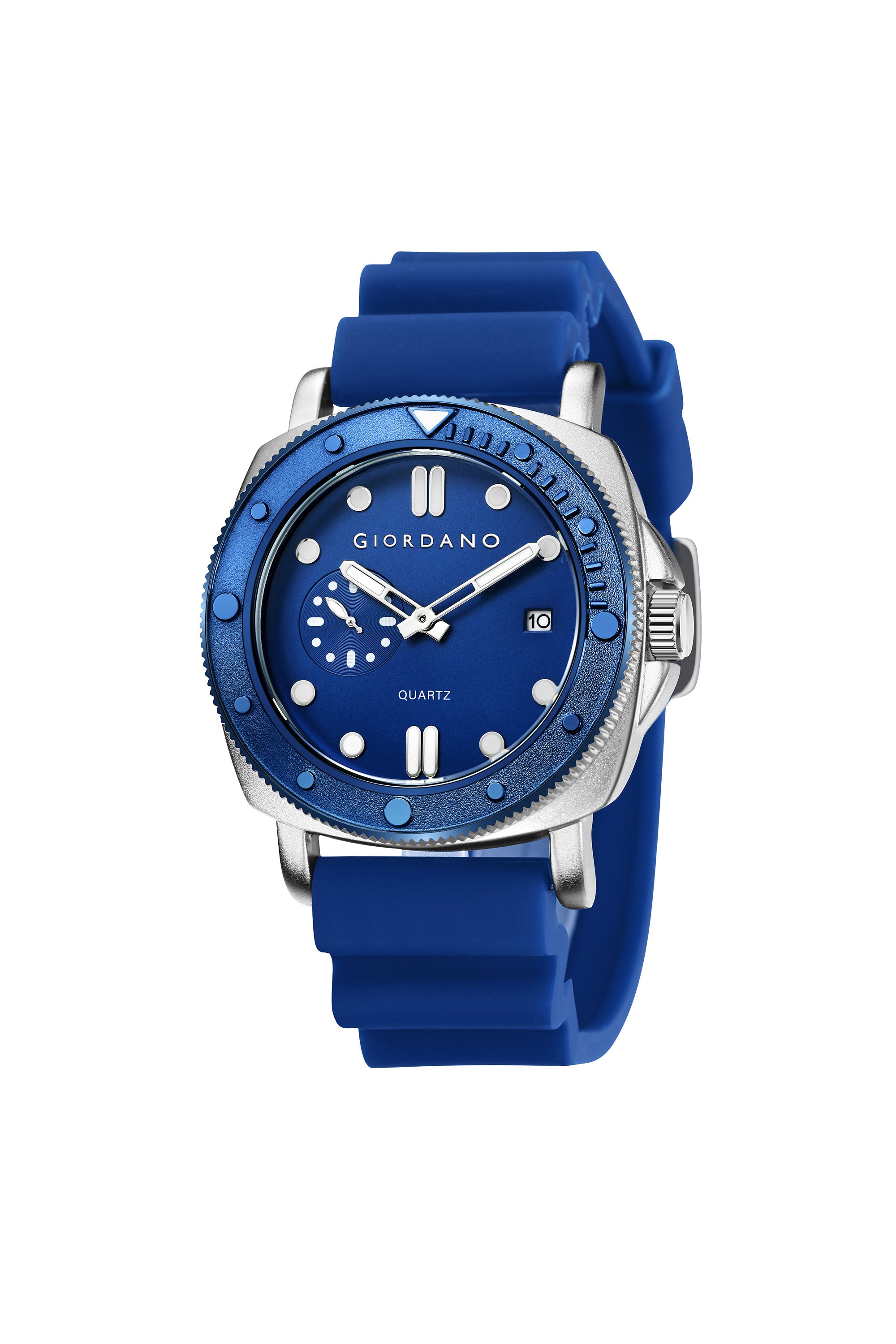 Giordano Analog Quartz Watch for Men with Round Dial, Luminous Hours Markers, Date Display, Small Seconds Sub-Dial and Wavy Pattern Silicone Strap - GZ-50214-02