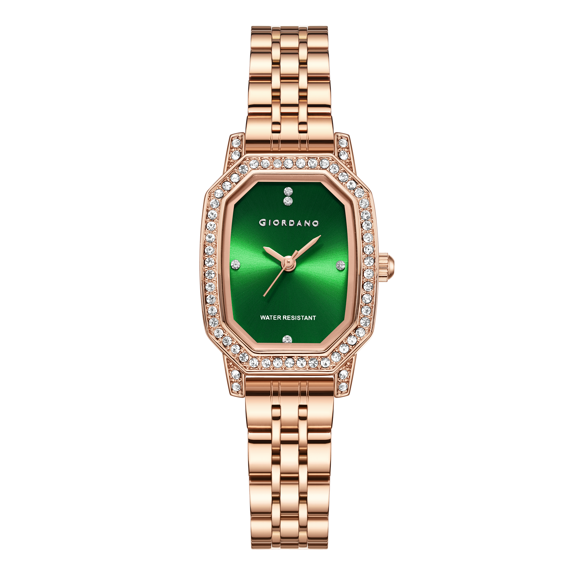 Giordano Elegant Analog Watch for Women – Classic octagonal Dial, diamond bezel and rose gold stainless steel strap | GZ-60114-33