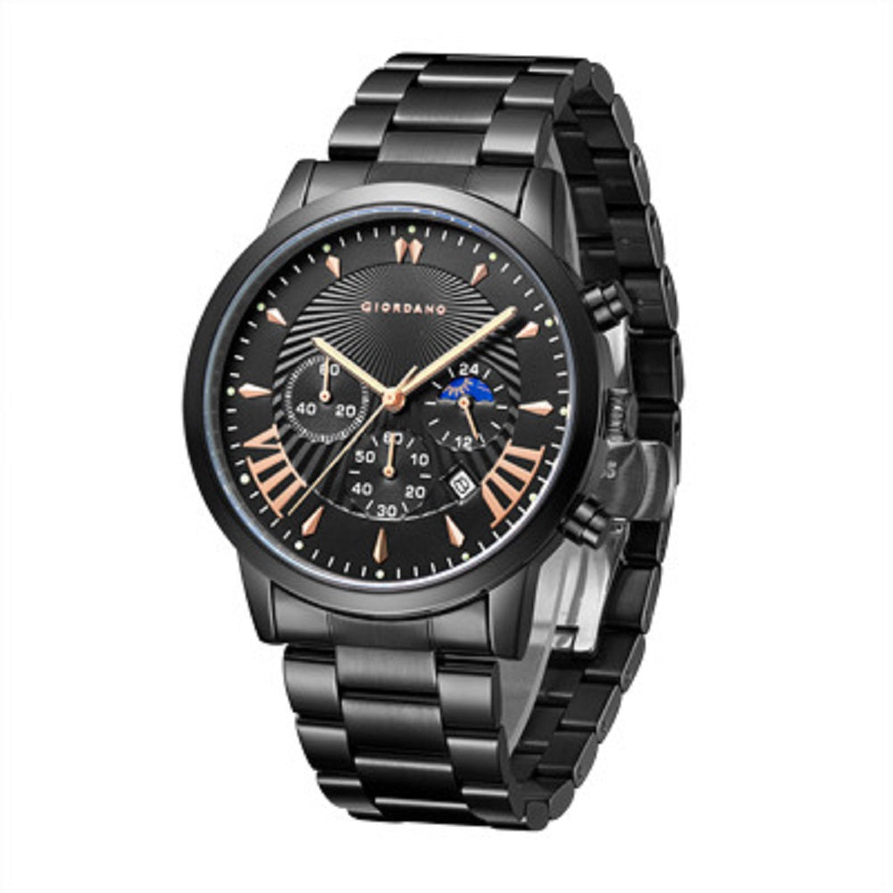 Giordano Black  Stylish Multifunctional Watch for Men with Roman Indices and Stainless Steel Strap  GZ-50056-33A