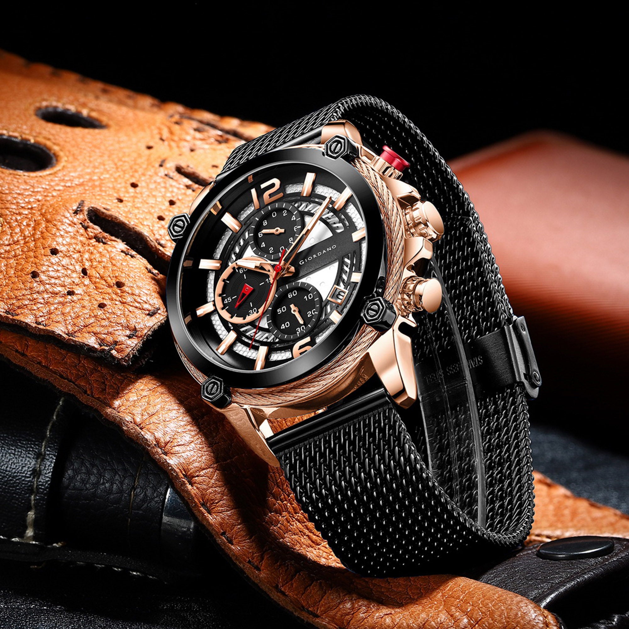 Giordano Analog Watch for Men with Color Variant and Stylish Mesh Strap| Chronograph Multifunctional Mechanism | GZ-50039-22