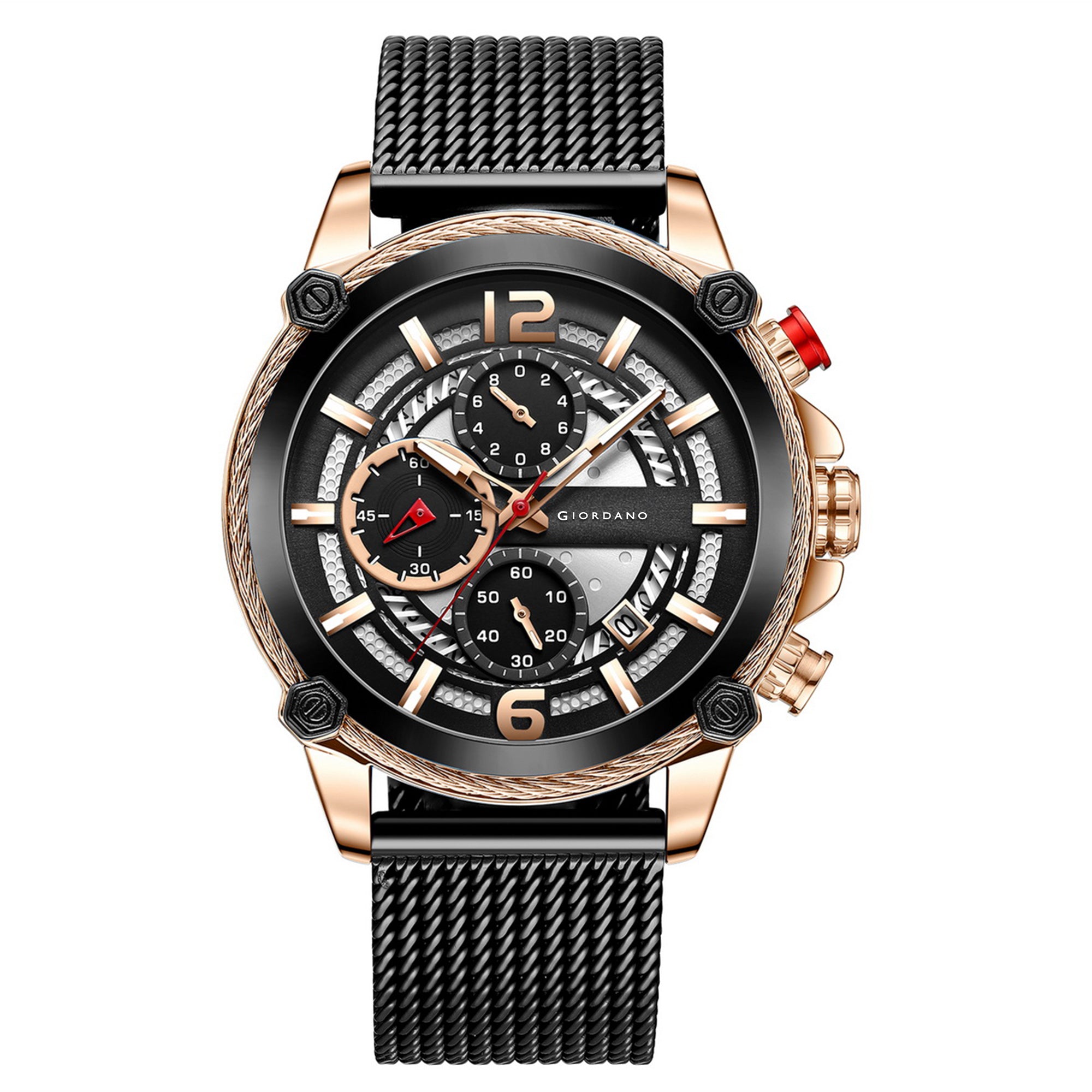 Giordano Analog Watch for Men with Color Variant and Stylish Mesh Strap| Chronograph Multifunctional Mechanism | GZ-50039-22
