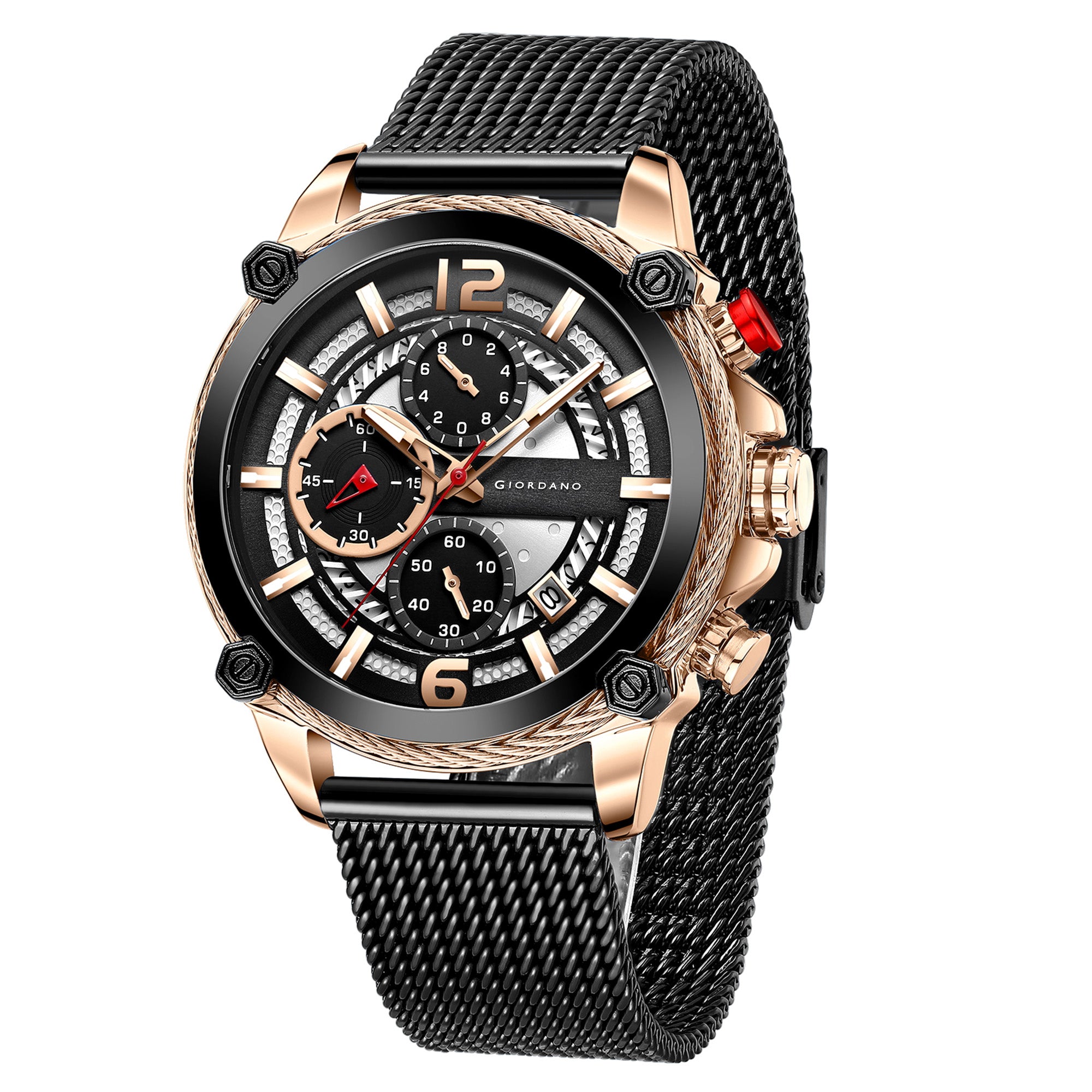 Giordano Analog Watch for Men with Color Variant and Stylish Mesh Strap| Chronograph Multifunctional Mechanism | GZ-50039-22