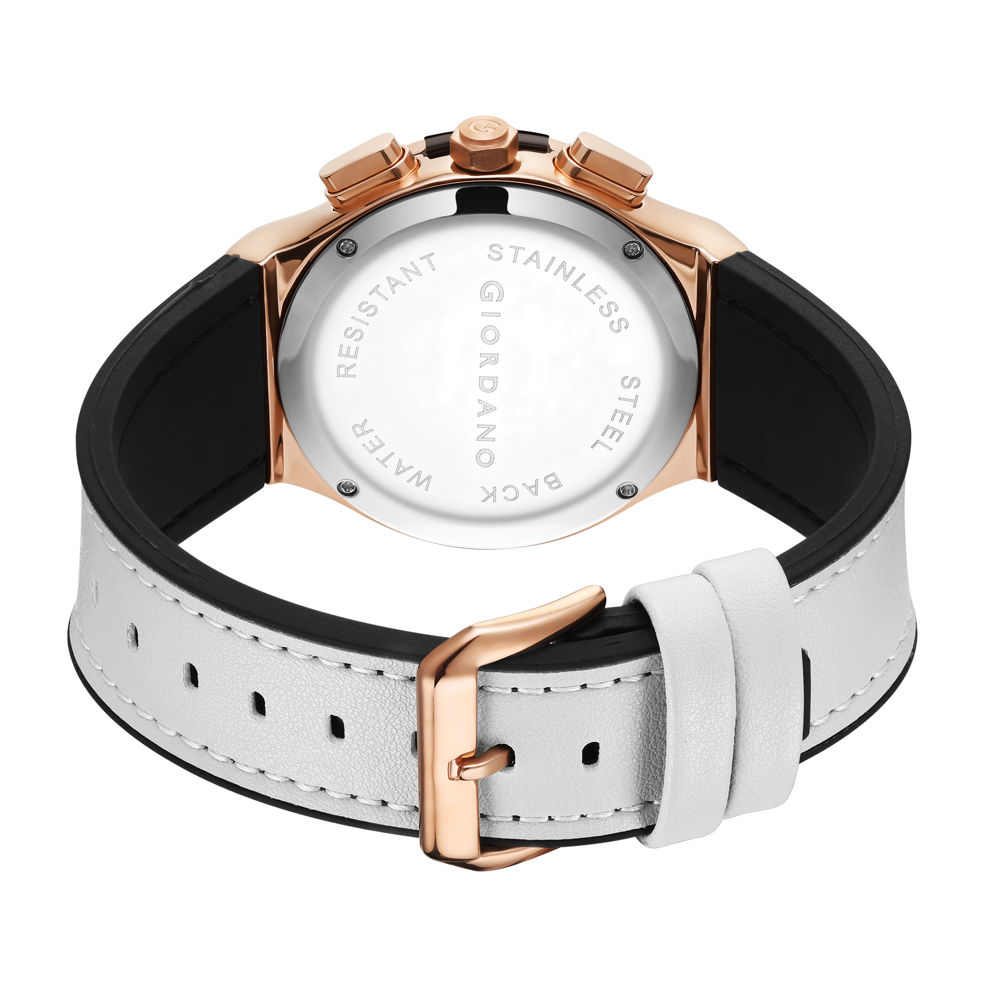 Giordano analog Watch for men  – Round Dial,  Leather Strap, Crystal-Studded Bezel with Quartz Movement-GZ-60093-01