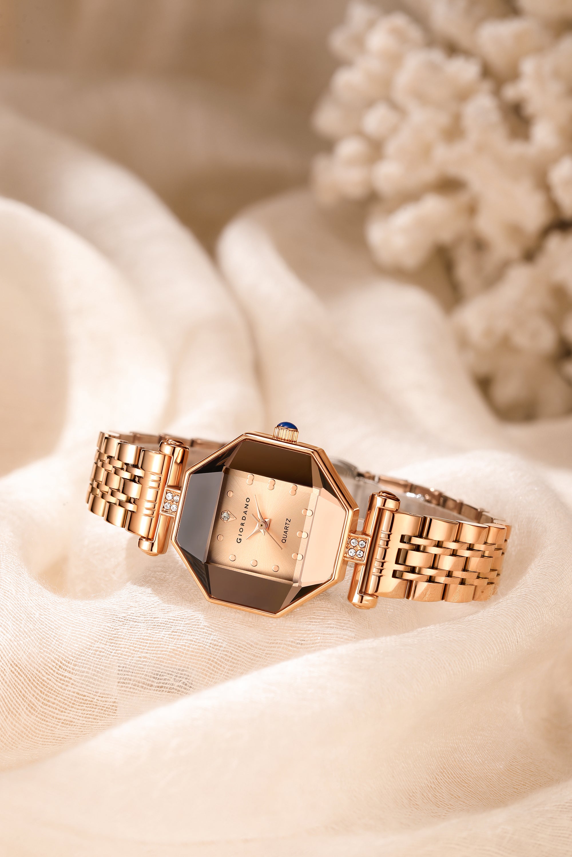 Giordano Dress Watch for Women – Rose Gold Finish, Diamond