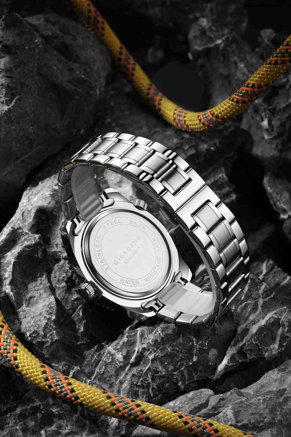 Giordano Analog Quartz Watch for Men – Round Dial with Rotating Bezel, Luminous Hour Markers, Silicone & Stainless Steel Strap, Date Display GZ-50159-11