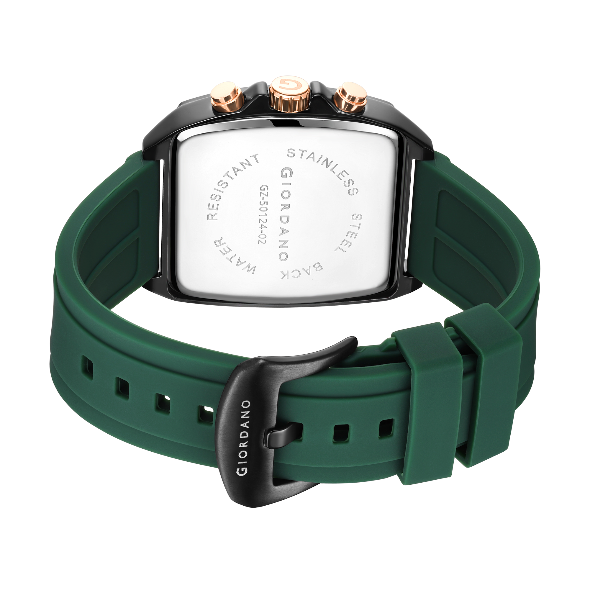 Giordano Black Modern Square Face Chronograph Watch for Men with Rose Gold Accents,Silicon Strap & Date Display GZ-50124-02