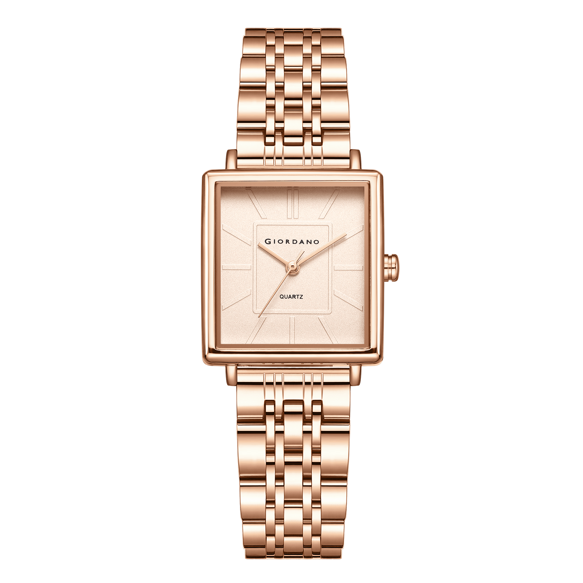 Giordano Rose Gold Analog Quartz Watch Gift Set for Women – 3 Piece Combo with Rose Gold Mother of Pearl Fan Pendant Necklace & Crystal Heart Charm Bangle Bracelet, Fashion Jewelry Set - GZ-60180-22