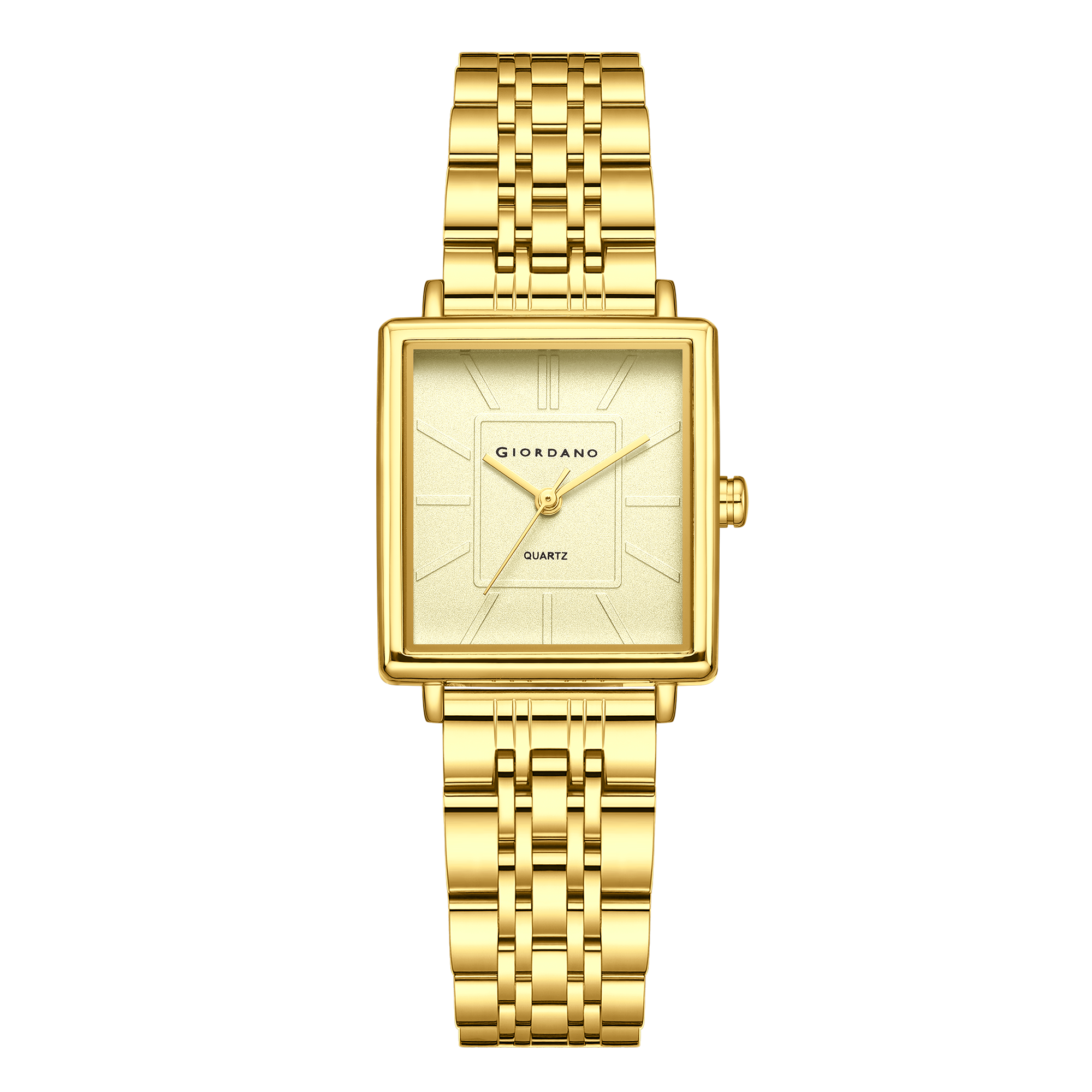 Giordano Gold Analog Quartz Watch Gift Set for Women – 3 Piece Combo with Rose Gold Mother of Pearl Fan Pendant Necklace & Crystal Heart Charm Bangle Bracelet, Fashion Jewelry Set - GZ-60180-11