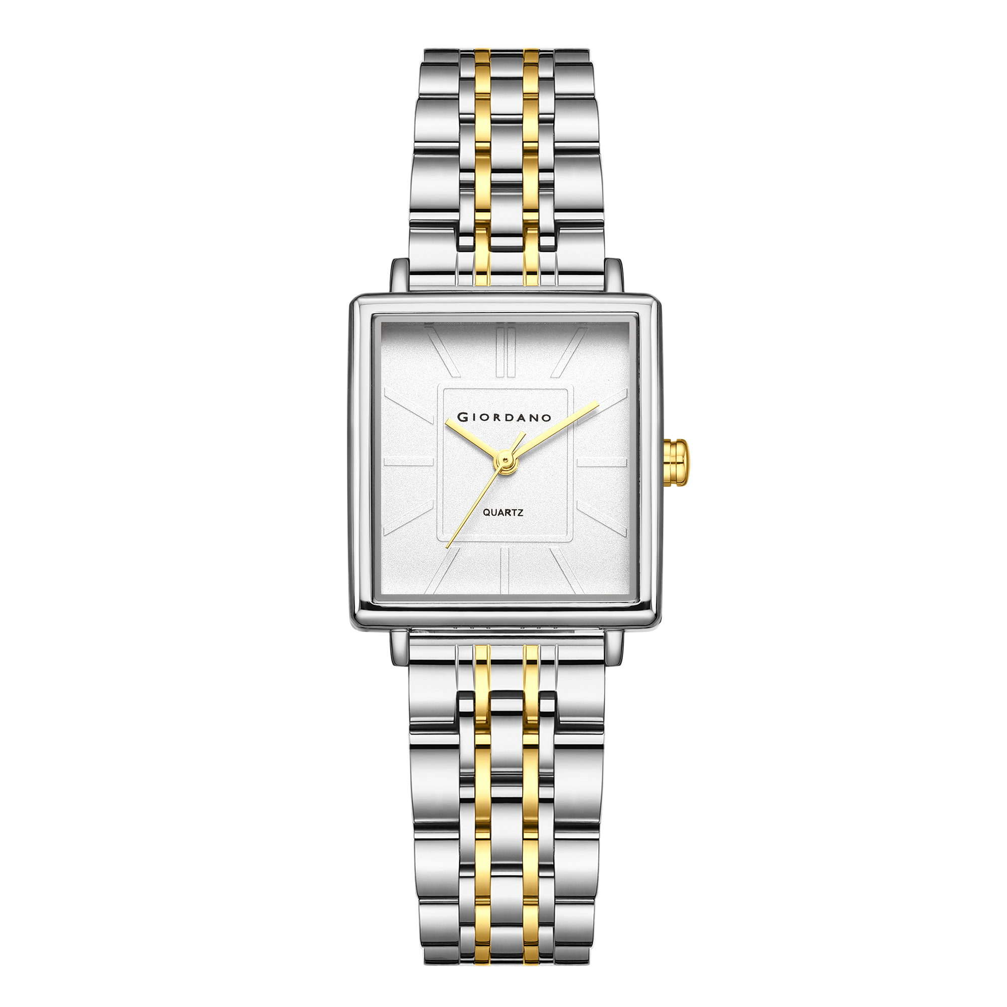 Giordano Silver & Gold Analog Quartz Watch Gift Set for Women – 3 Piece Combo with Rose Gold Mother of Pearl Fan Pendant Necklace & Crystal Heart Charm Bangle Bracelet, Fashion Jewelry Set GZ-60180-33