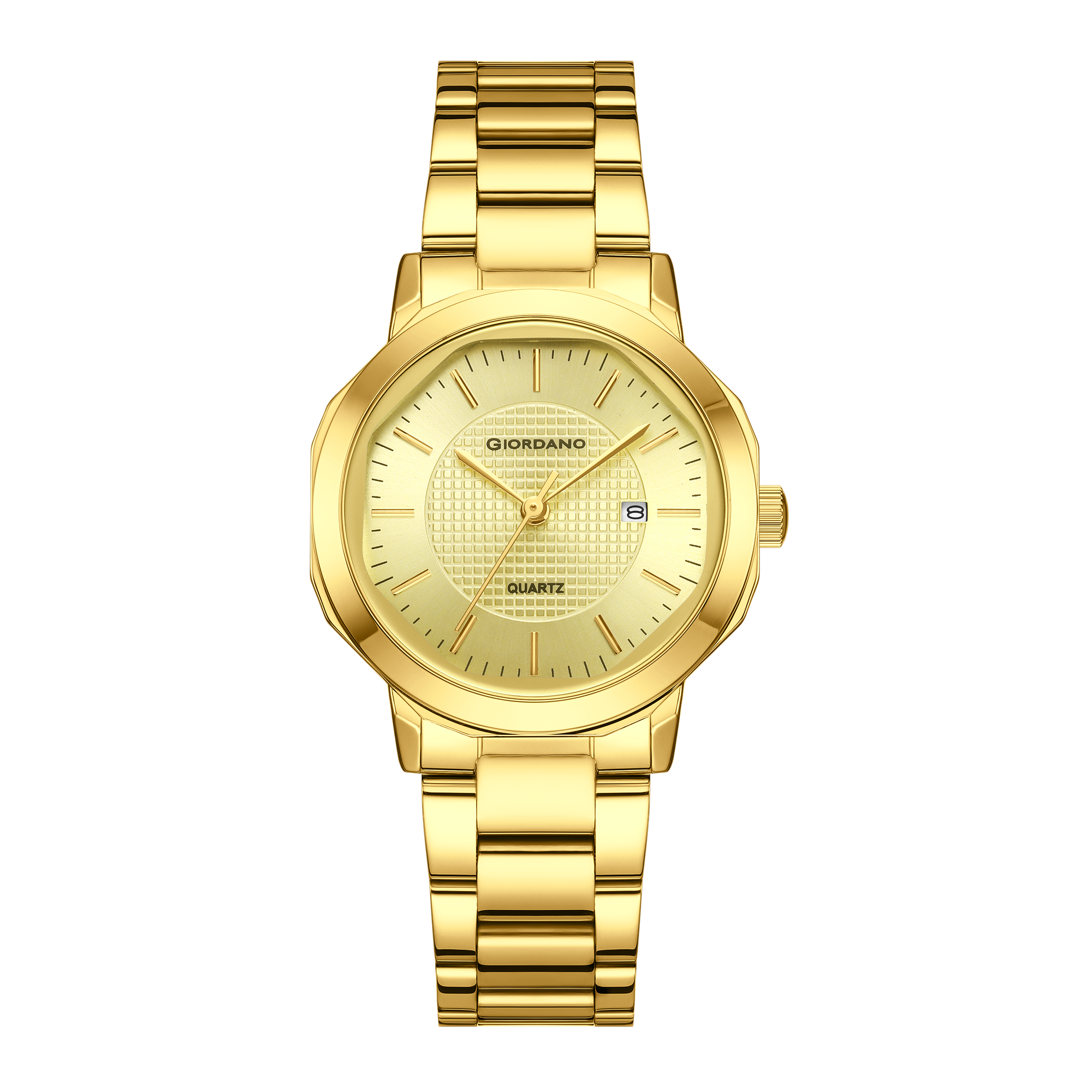 Giordano Analog Quartz Watch for Women with Silver Round Textured Dial, Date Display, Baton Hour Markers and Two-Tone Silver & Rose Gold Stainless Steel Strap - GZ-60179-33