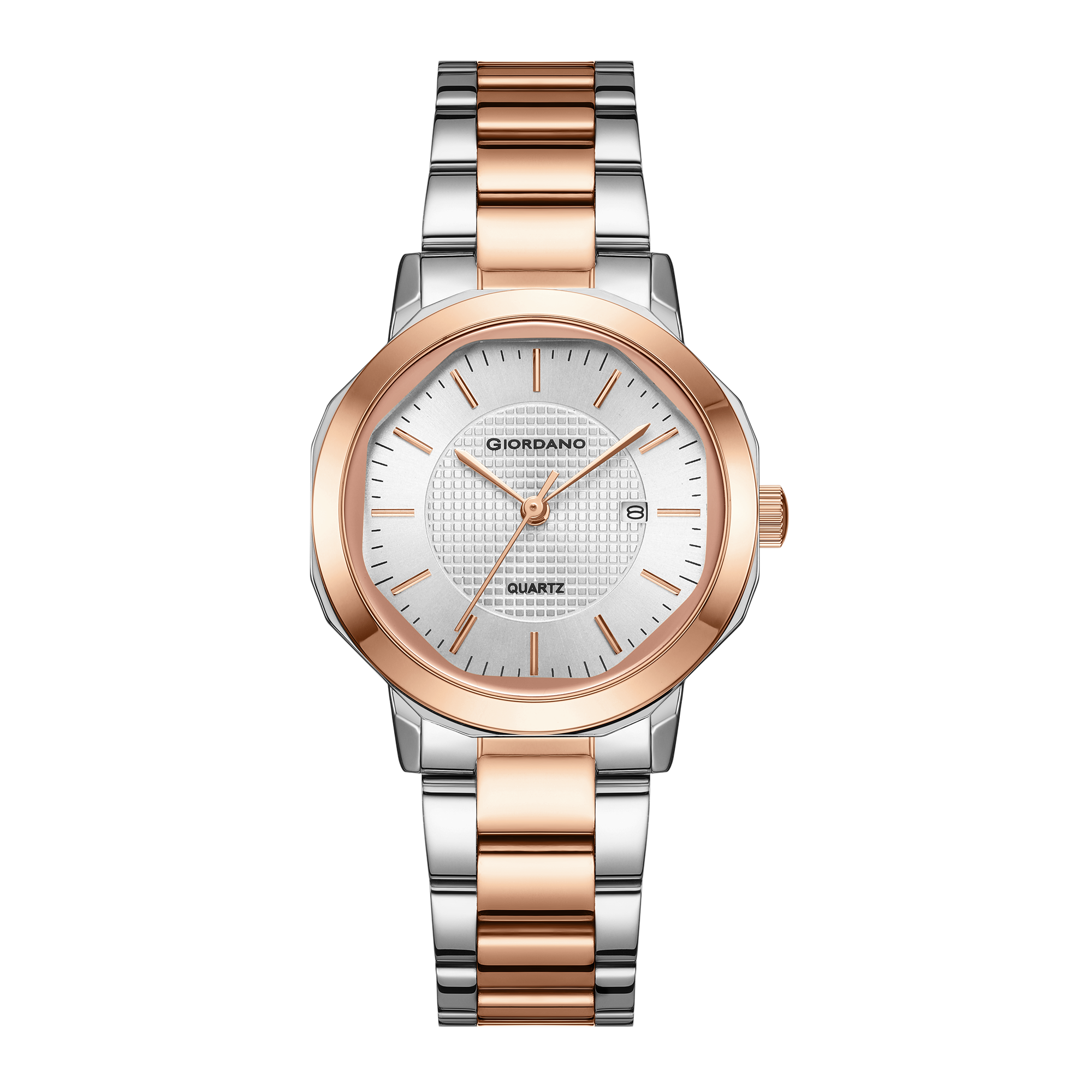 Giordano Analog Quartz Watch for Women with Gold Round Textured Dial, Date Display, Baton Hour Markers and Gold Stainless Steel Strap - GZ-60179-11