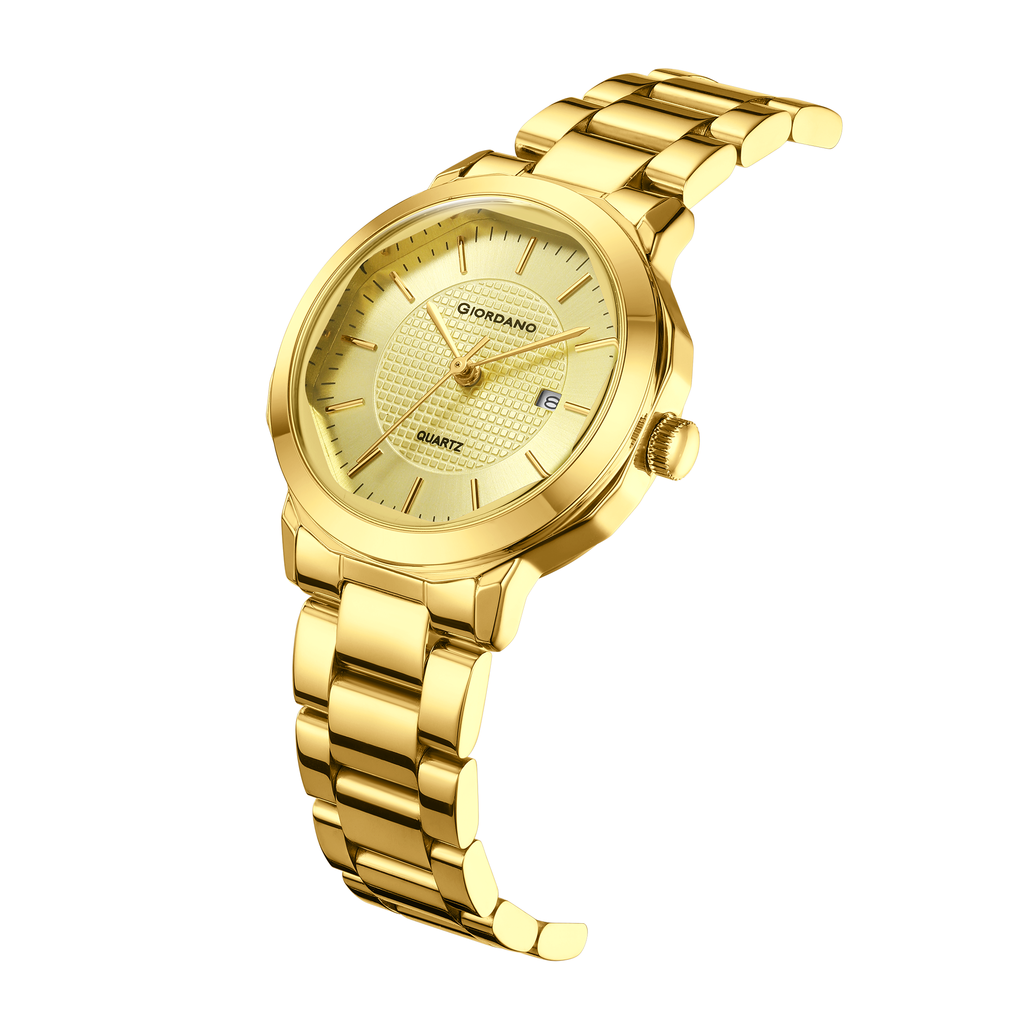 Giordano Analog Quartz Watch for Women with Silver Round Textured Dial, Date Display, Baton Hour Markers and Two-Tone Silver & Rose Gold Stainless Steel Strap - GZ-60179-33