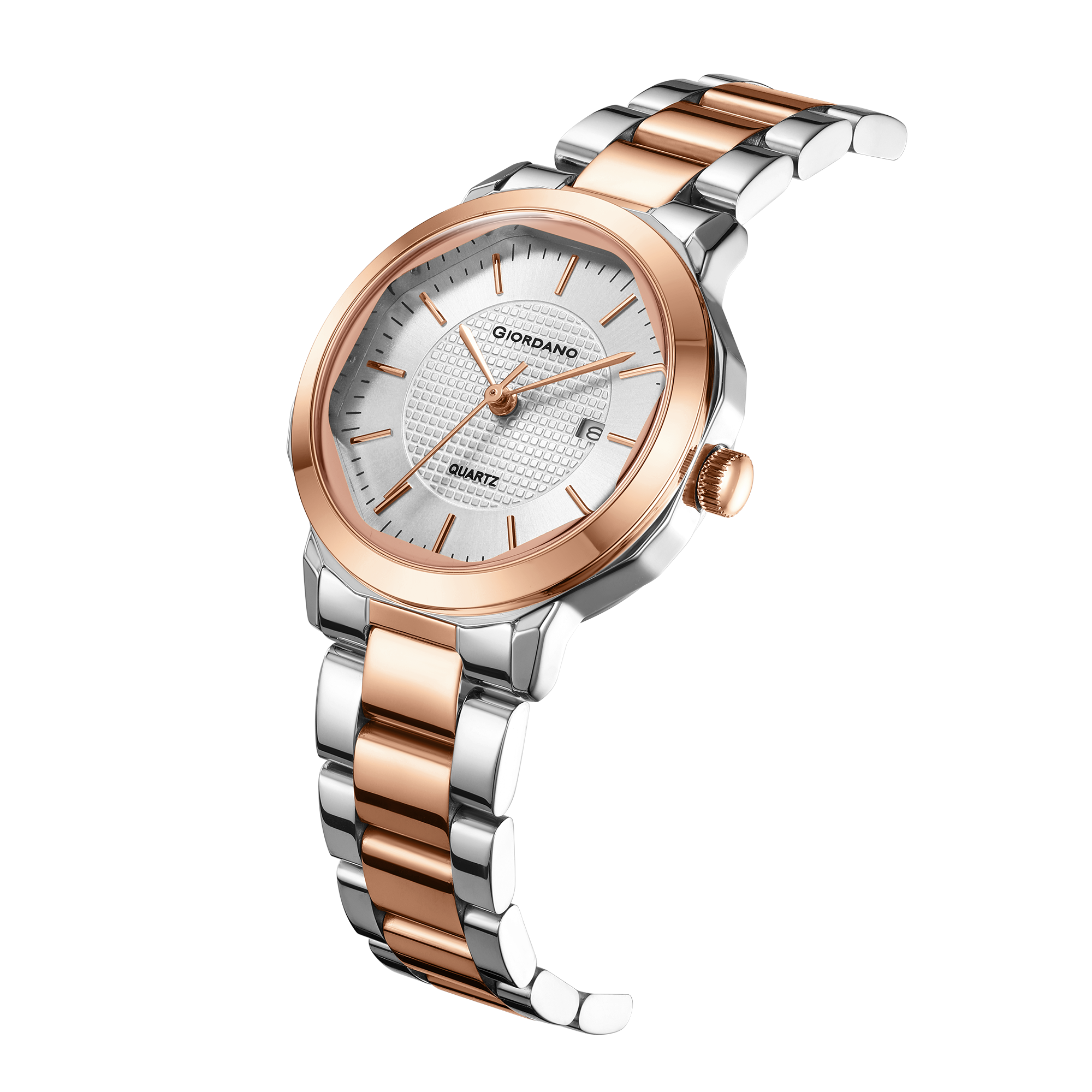 Giordano Analog Quartz Watch for Women with Gold Round Textured Dial, Date Display, Baton Hour Markers and Gold Stainless Steel Strap - GZ-60179-11