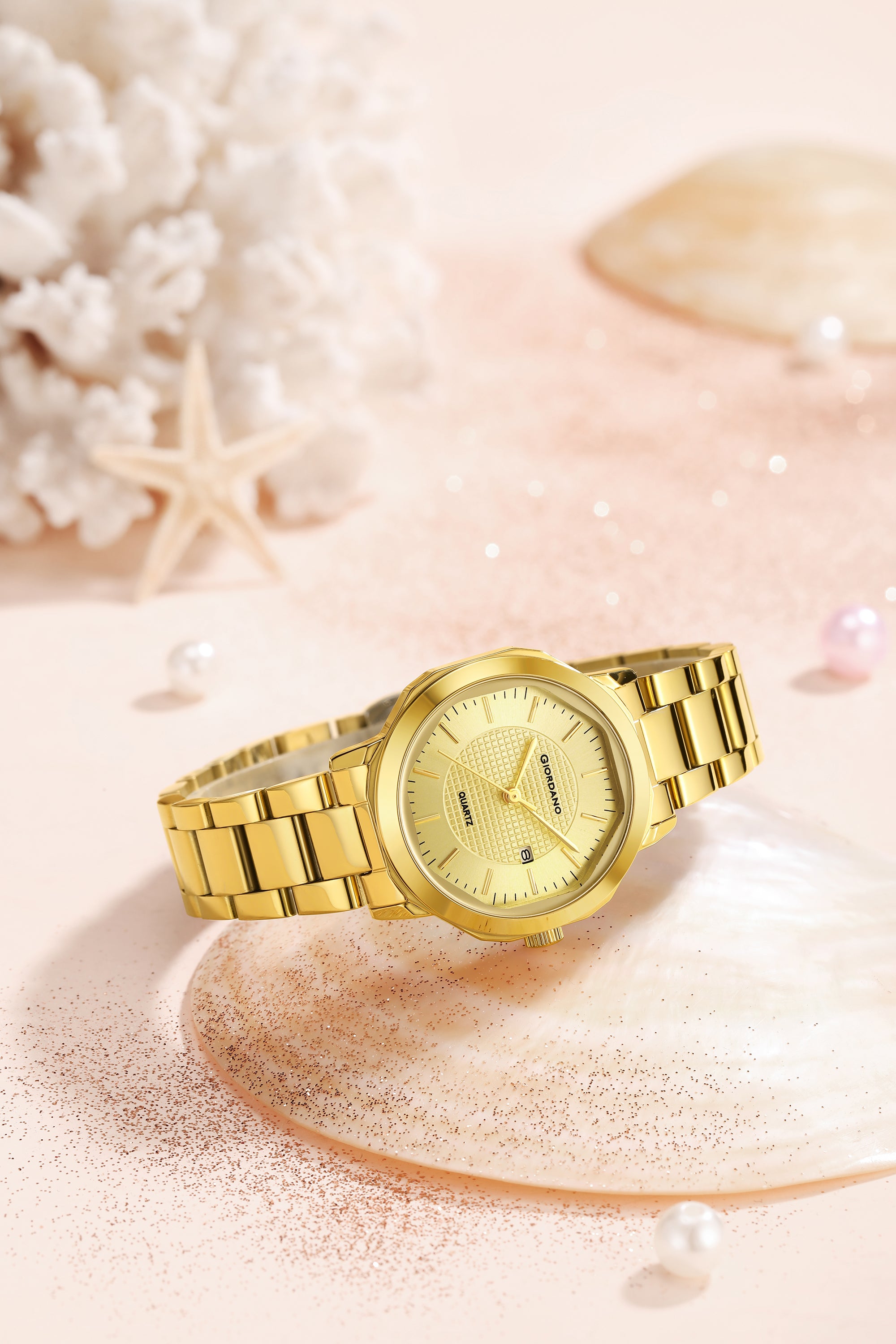 Giordano Analog Quartz Watch for Women with Silver Round Textured Dial, Date Display, Baton Hour Markers and Two-Tone Silver & Rose Gold Stainless Steel Strap - GZ-60179-33