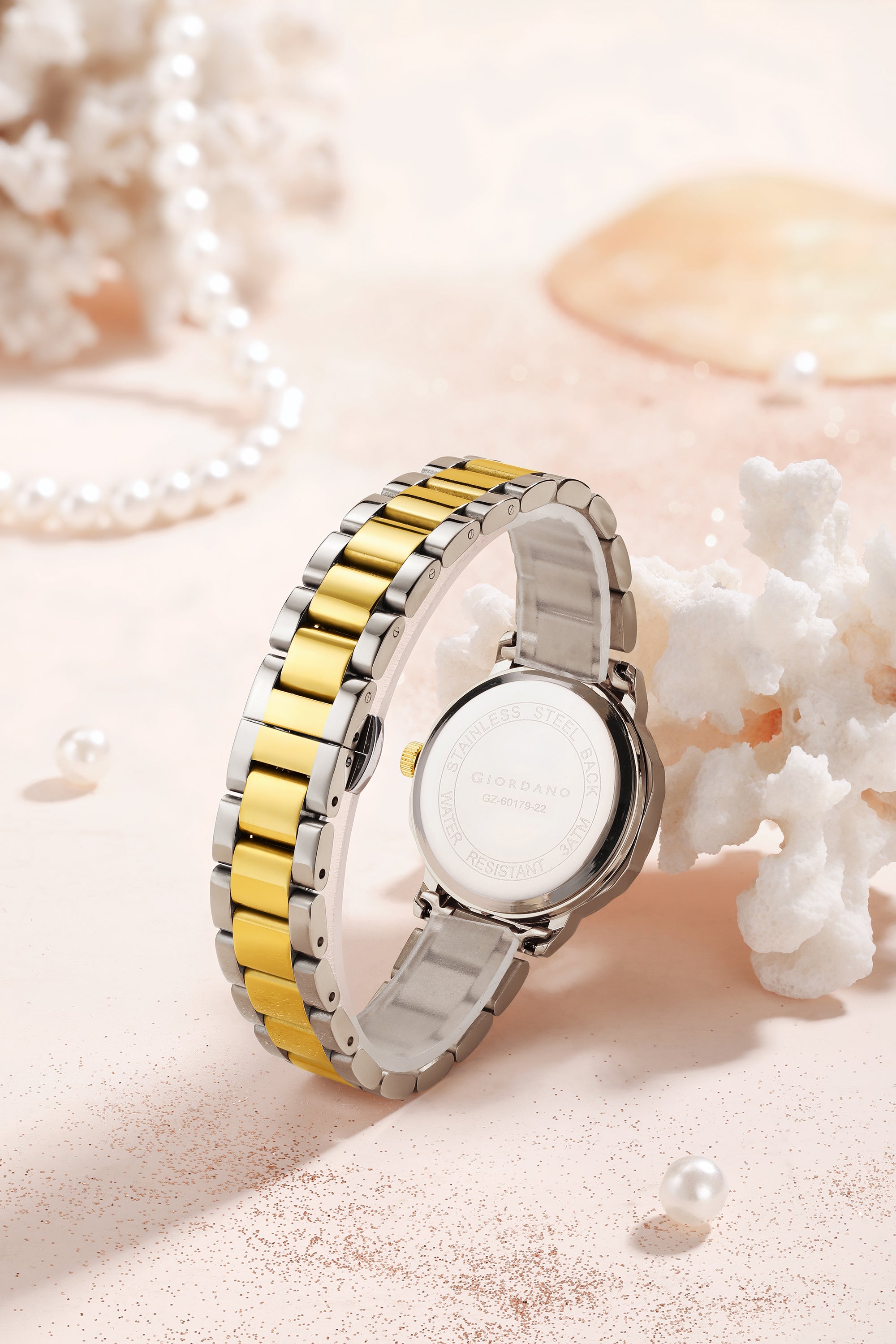 Giordano Analog Quartz Watch for Women with Silver Round Textured Dial, Date Display, Baton Hour Markers and Two-Tone Silver & Gold Stainless Steel Strap - GZ-60179-22