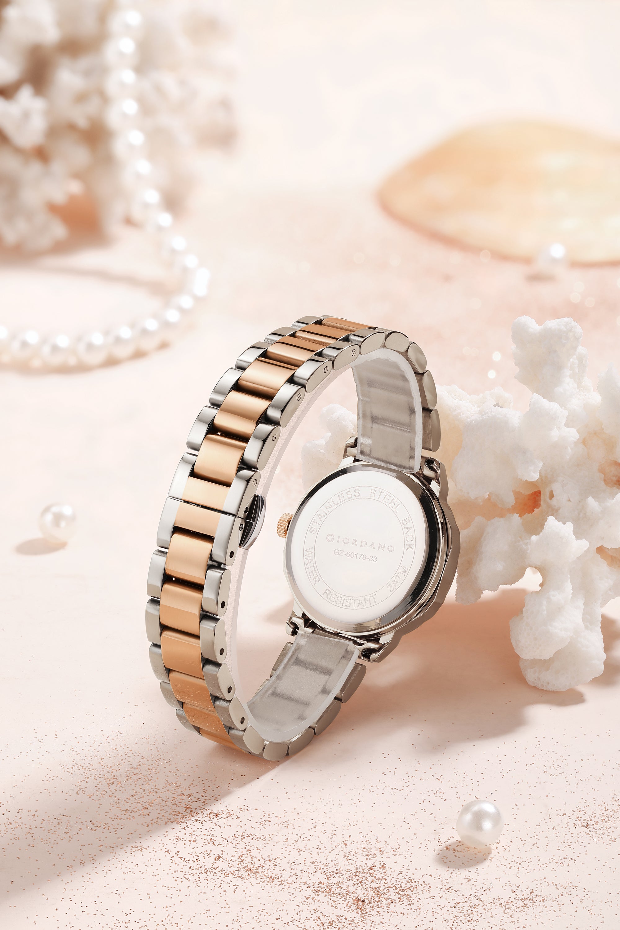 Giordano Analog Quartz Watch for Women with Gold Round Textured Dial, Date Display, Baton Hour Markers and Gold Stainless Steel Strap - GZ-60179-11