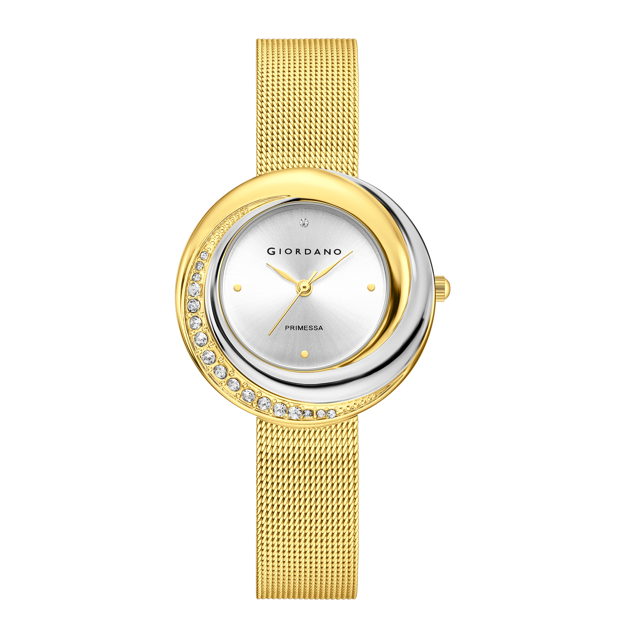 Giordano Primessa Analog Quartz Watch for Women with Textured Round Rose Gold Dial, Hour Markers, Date Display, Water Resistant and Rose Gold Stainless Steel Strap - GZ-60181-22