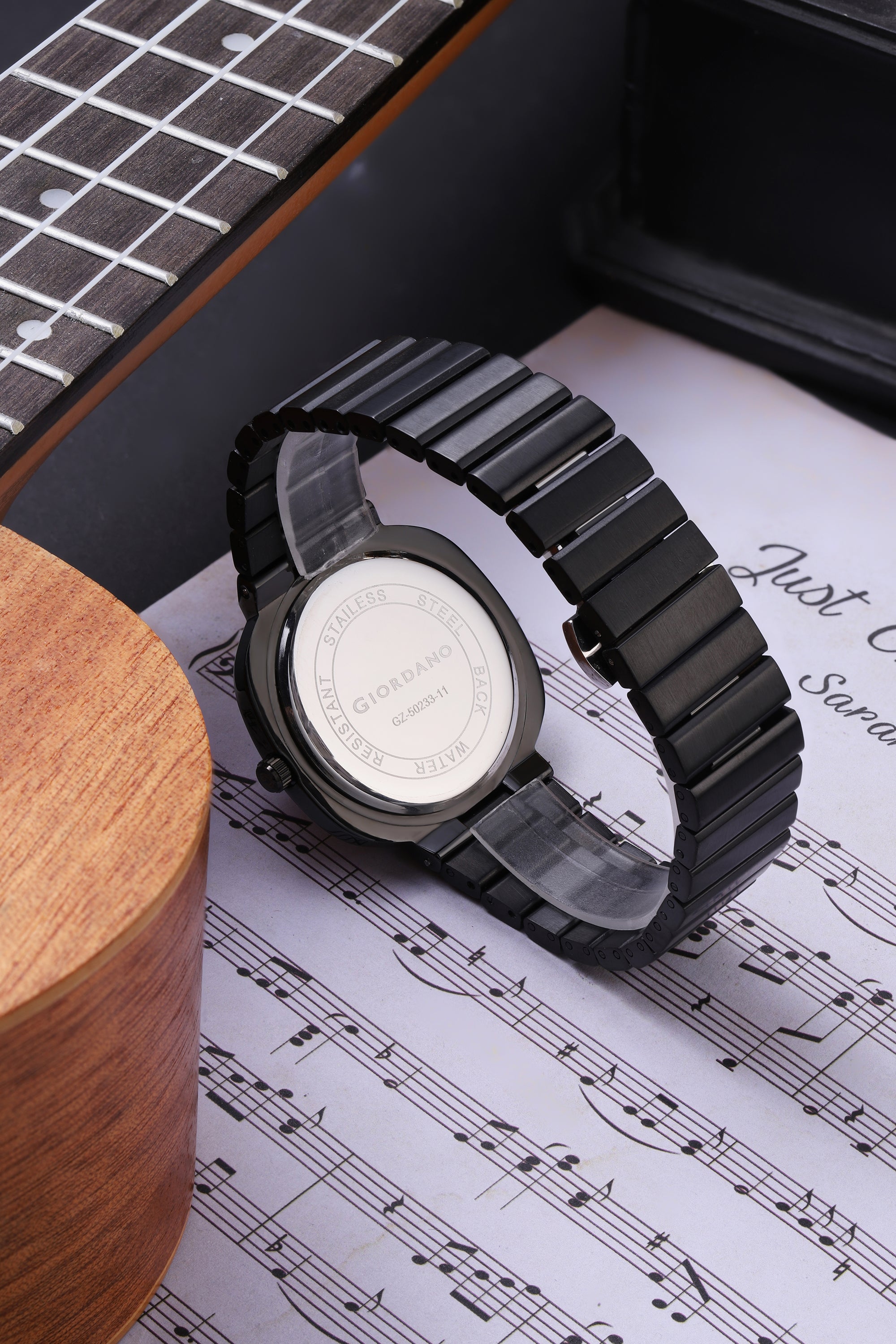 Giordano Analog Quartz Watch for Men with Black Round Dial, Baton Hour Markers and Black Stainless Steel Expansion Bracelet Strap - GZ-50233-11