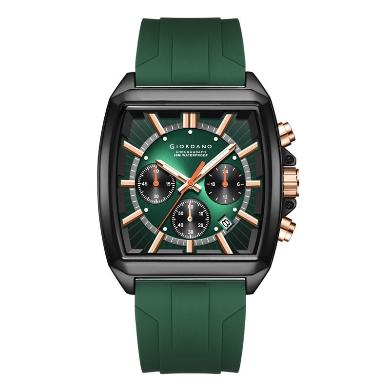Giordano Black Modern Square Face Chronograph Watch for Men with Rose Gold Accents,Silicon Strap & Date Display GZ-50124-02