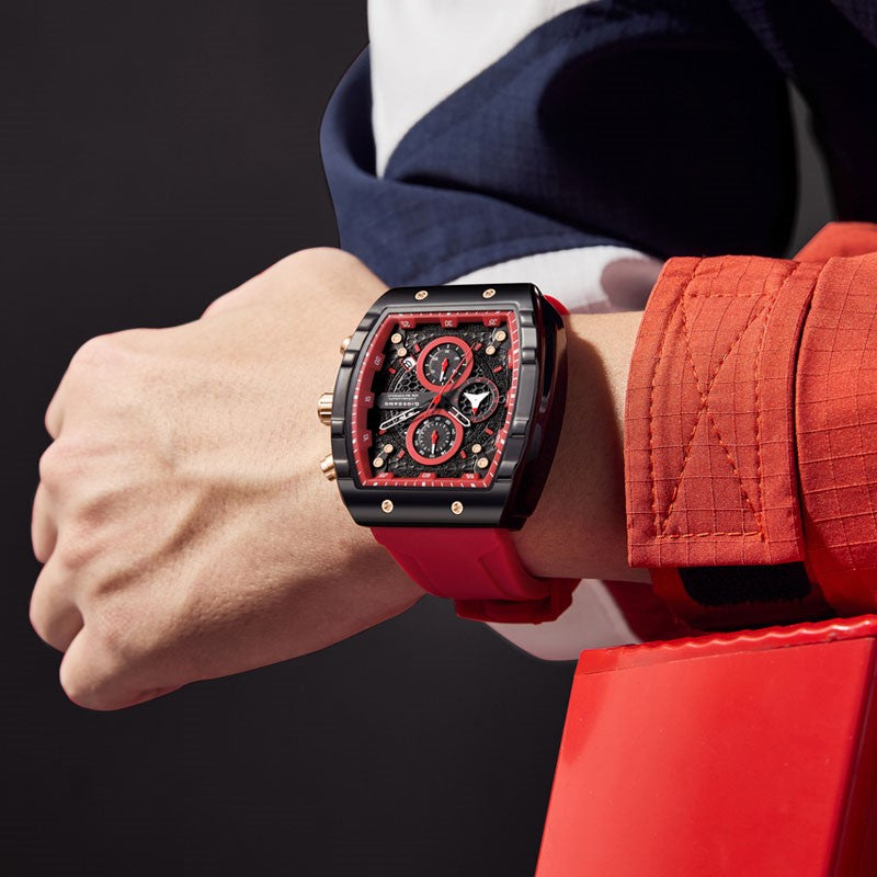 Giordano Red Square Dial Multifuncational Watch for Men with Stylish Design, Waterproof, Date Display & Silicone Strap GZ-50123-03