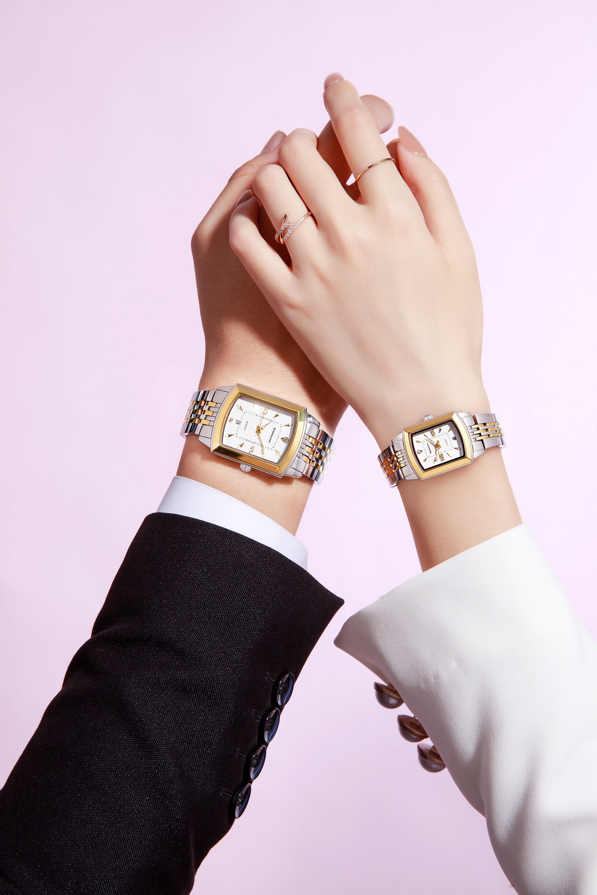 Giordano Analog Pair Watch For Unisex With Round Dial, Crystal Indices , Date Display And Stainless Steel Strap GZ-991-SET-22