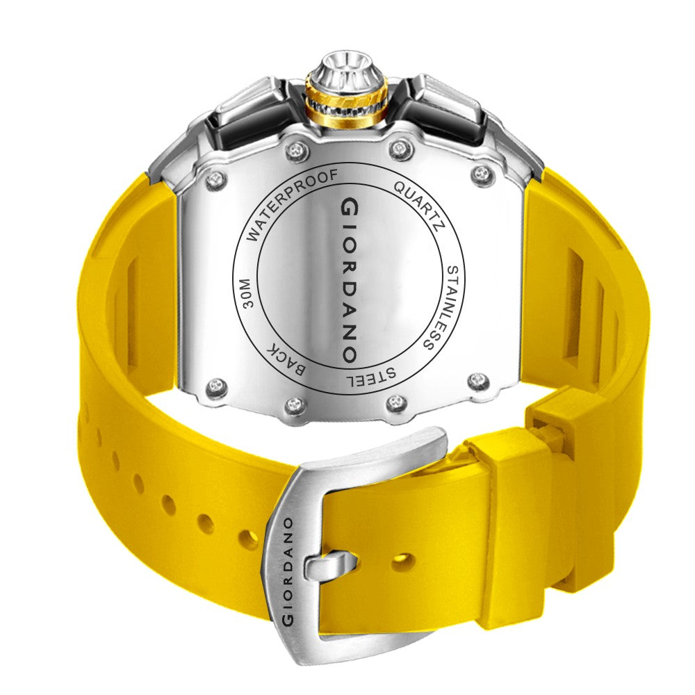 Giordano SPYDER Multifunction Watch - with Day, Date, and 24-Hour Sub-Dials | Water Resistant Square dial Unique Design Wrist Watch for Man | Best Gift for Males - GZ-50120-05
