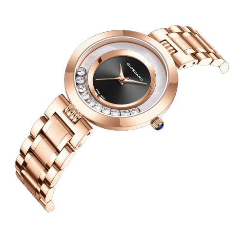 Giordano Rose Gold  Dancing Diamonds Collection Analogue Watch for Women with Elegant Stainless Steel Strap and 3 Hand Mechanism GZ-60083-11