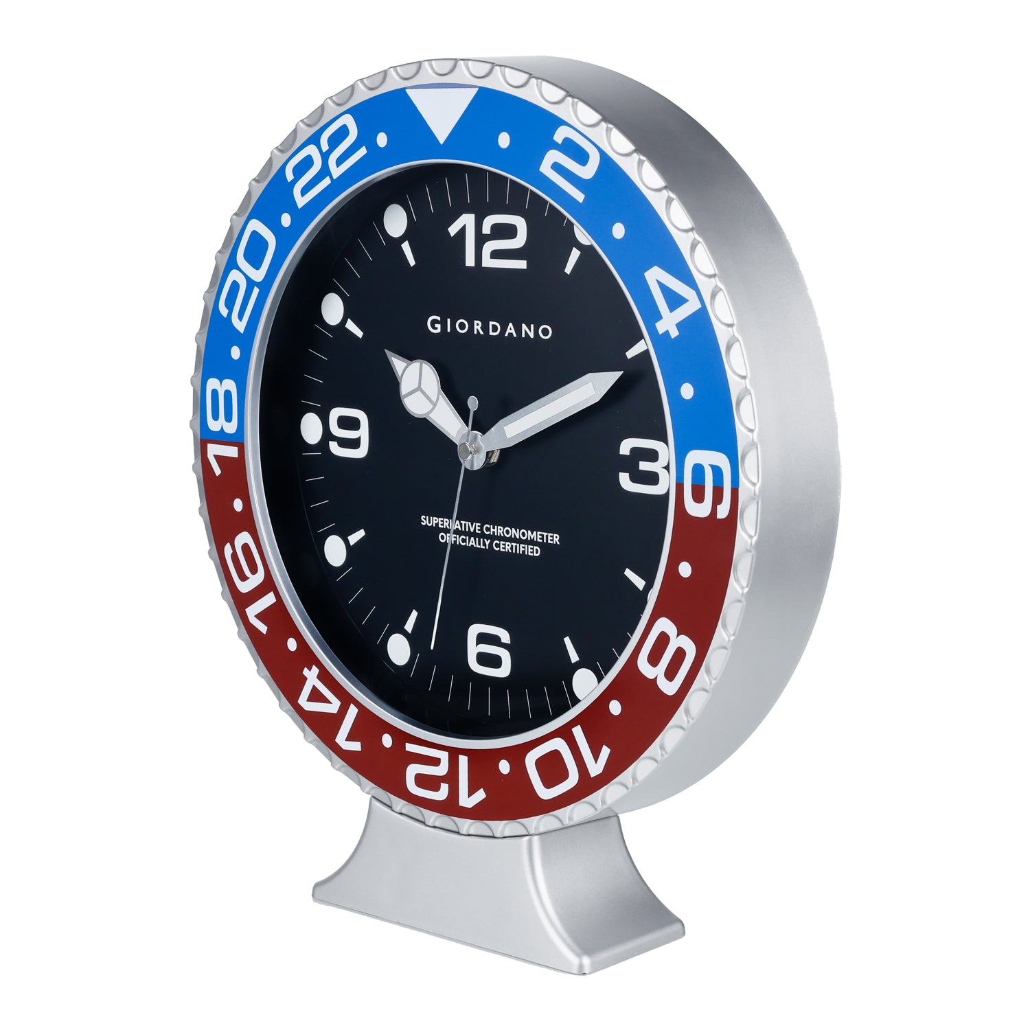 Giordano Wall Clock, Silent Sweep Non-Ticking Quartz Movement, Black Dial, Blue & Black Diver Style Bezel, Plastic Frame - GDCLTM2026BLRD