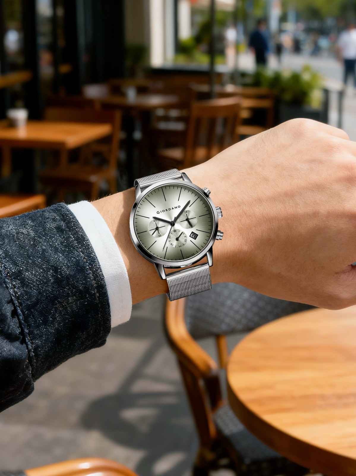 GIORDANO Formal Chronograph Watch for Men with Round Dial, Mesh Metal Strap, and Date Display - GZ-50183-22