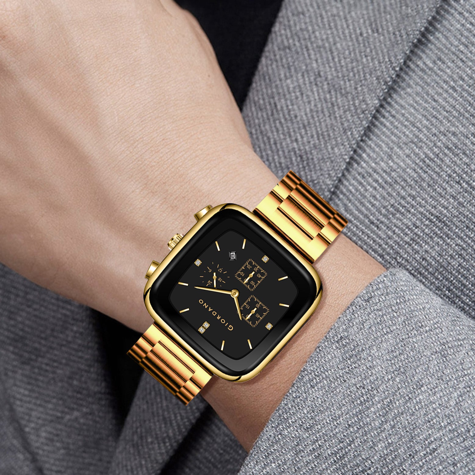 Giordano Square Face Watch for Men – Multifunction Dial with Date Display, Sleek Stainless Steel Strap, Modern Design for Everyday Elegance | GZ-50162-44