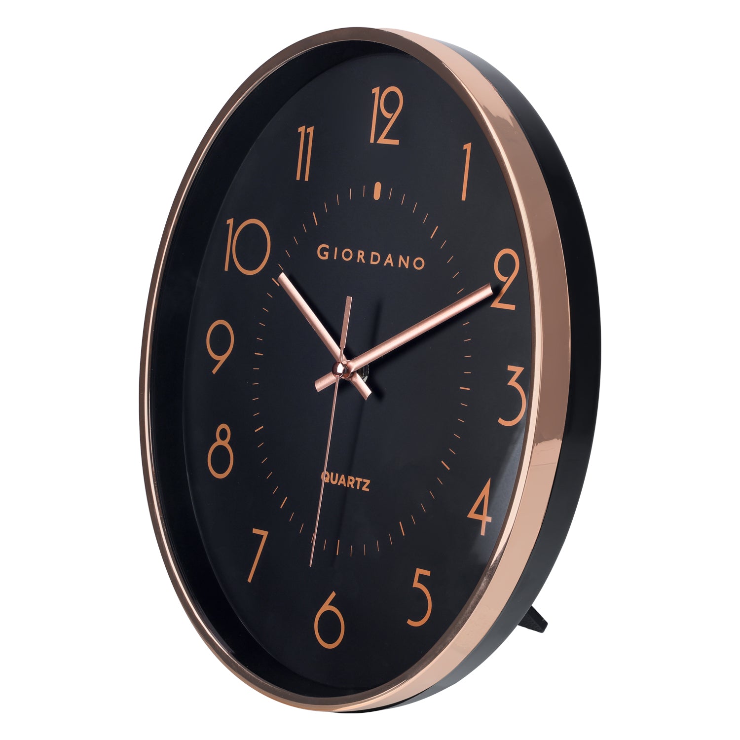 Giordano Wall Clock, Silent Sweep Non-Ticking Quartz Movement, Black Dial, Rose Gold Oval Plastic Frame, Metal Hand - GDCLTY1001RGBLK