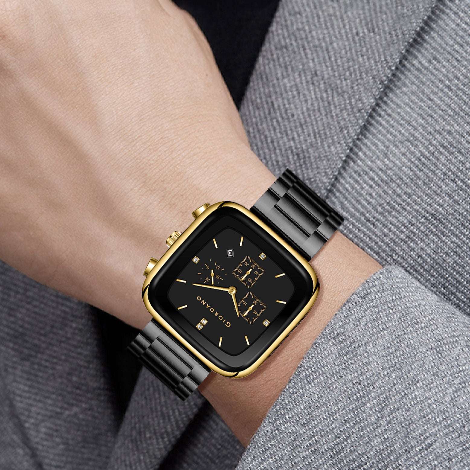 Giordano Square Face Watch for Men – Multifunction Dial with Date Display, Sleek Stainless Steel Strap, Modern Design for Everyday Elegance | GZ-50162-33