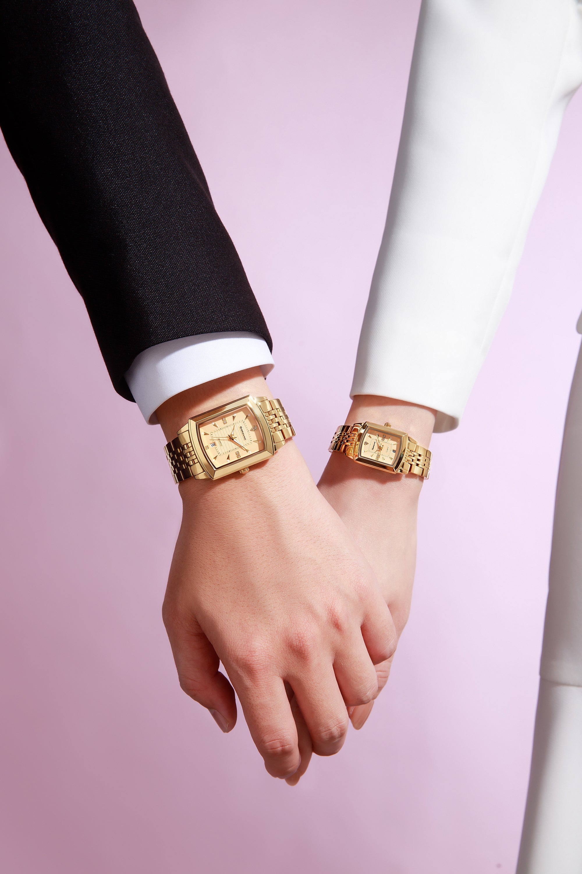 Giordano Analog Pair Watch For Unisex With Round Dial, Crystal Indices , Date Display And Stainless Steel Strap GZ-991-SET-11