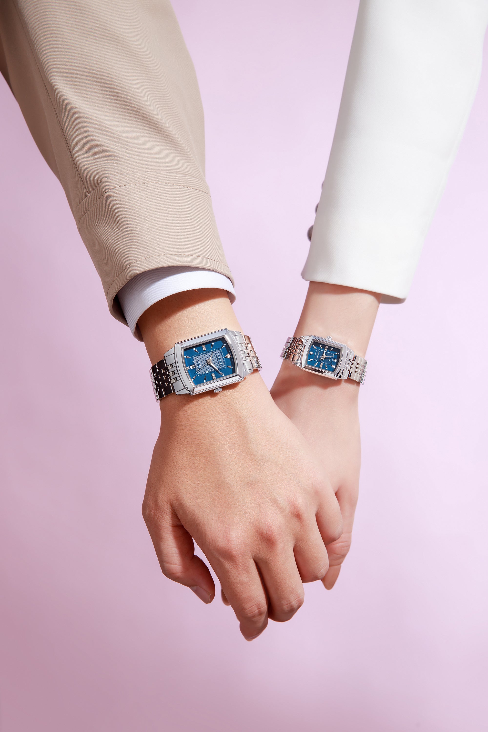 Giordano Analog Pair Watch For Unisex With Round Dial, Crystal Indices , Date Display And Stainless Steel Strap GZ-991-SET-44