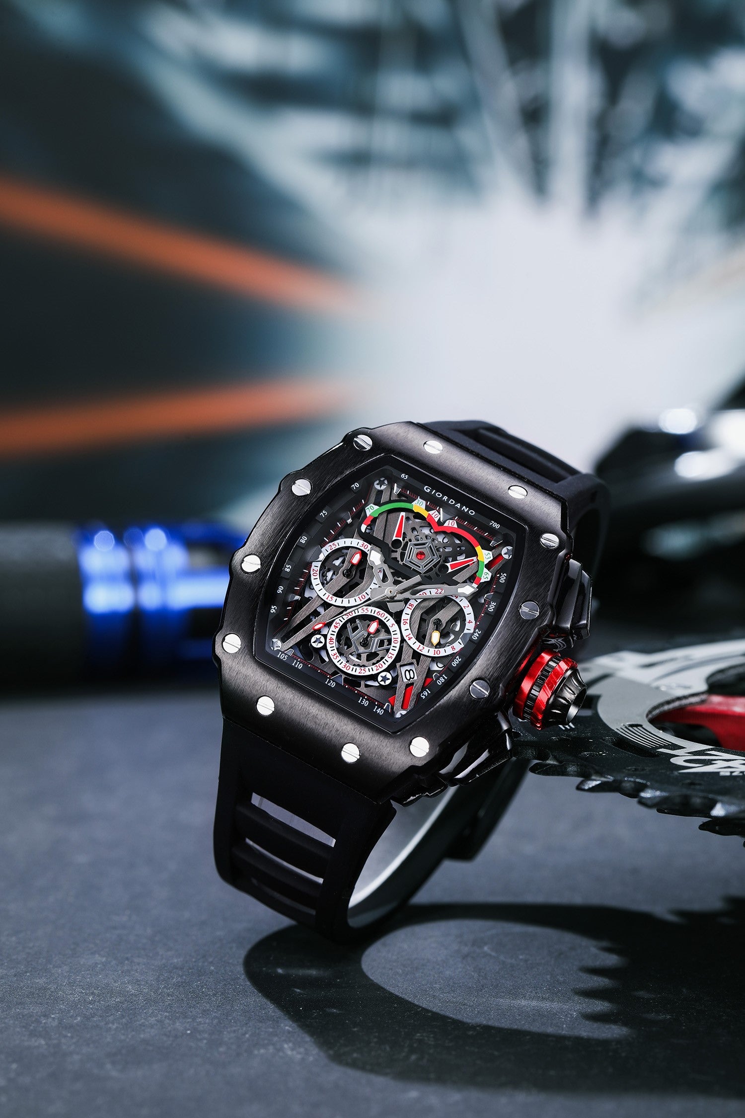 Giordano SPYDER Multifunction Watch - with Day, Date, and 24-Hour Sub-Dials | Water Resistant Square dial Unique Design Wrist Watch for Man | Best Gift for Males - GZ-50120-01