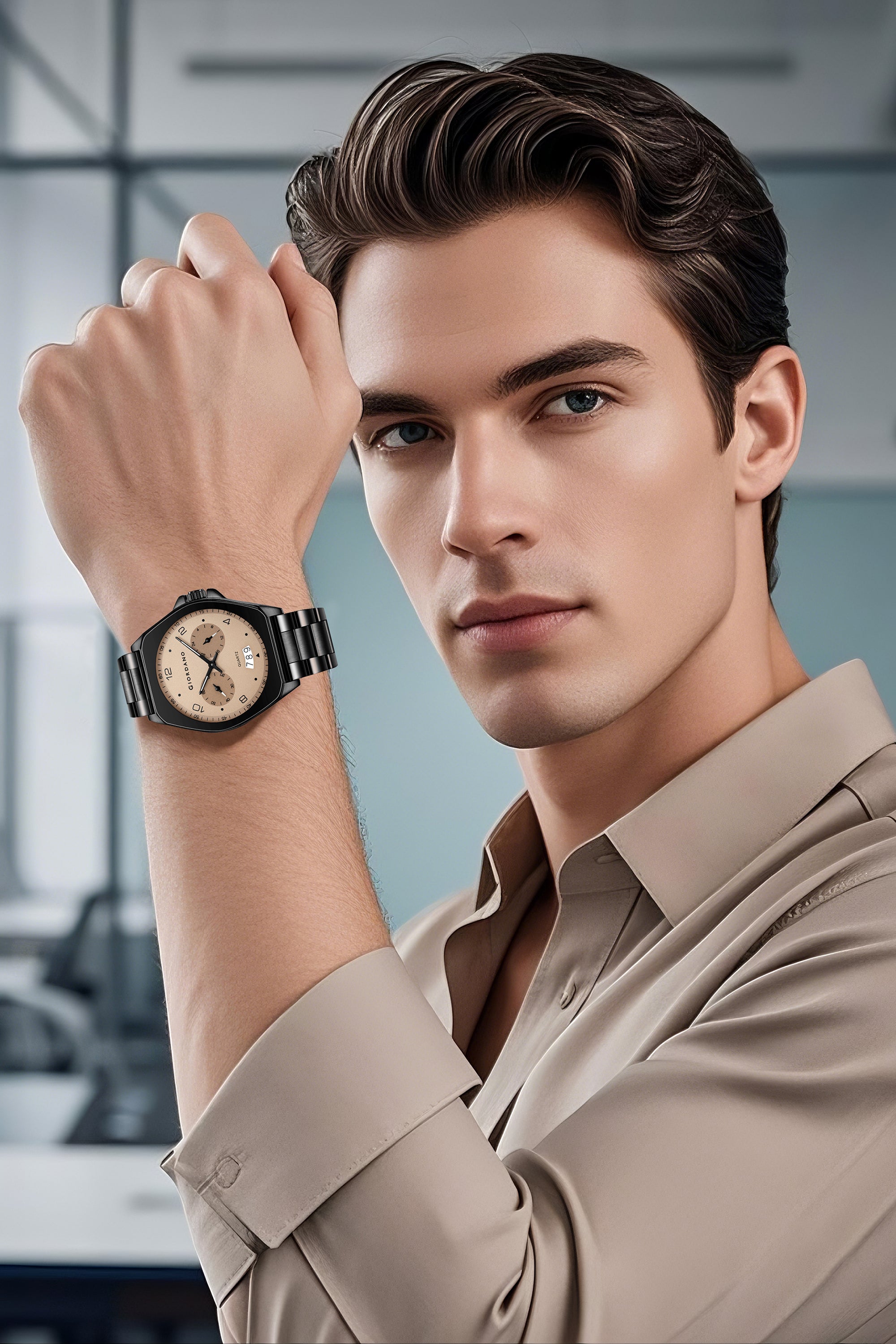 Giordano Elegant Analog Quartz Watch for Men with Multi-Function Hexagonal Dial, Date Display and Stainless Steel Strap - GZ-50213-22