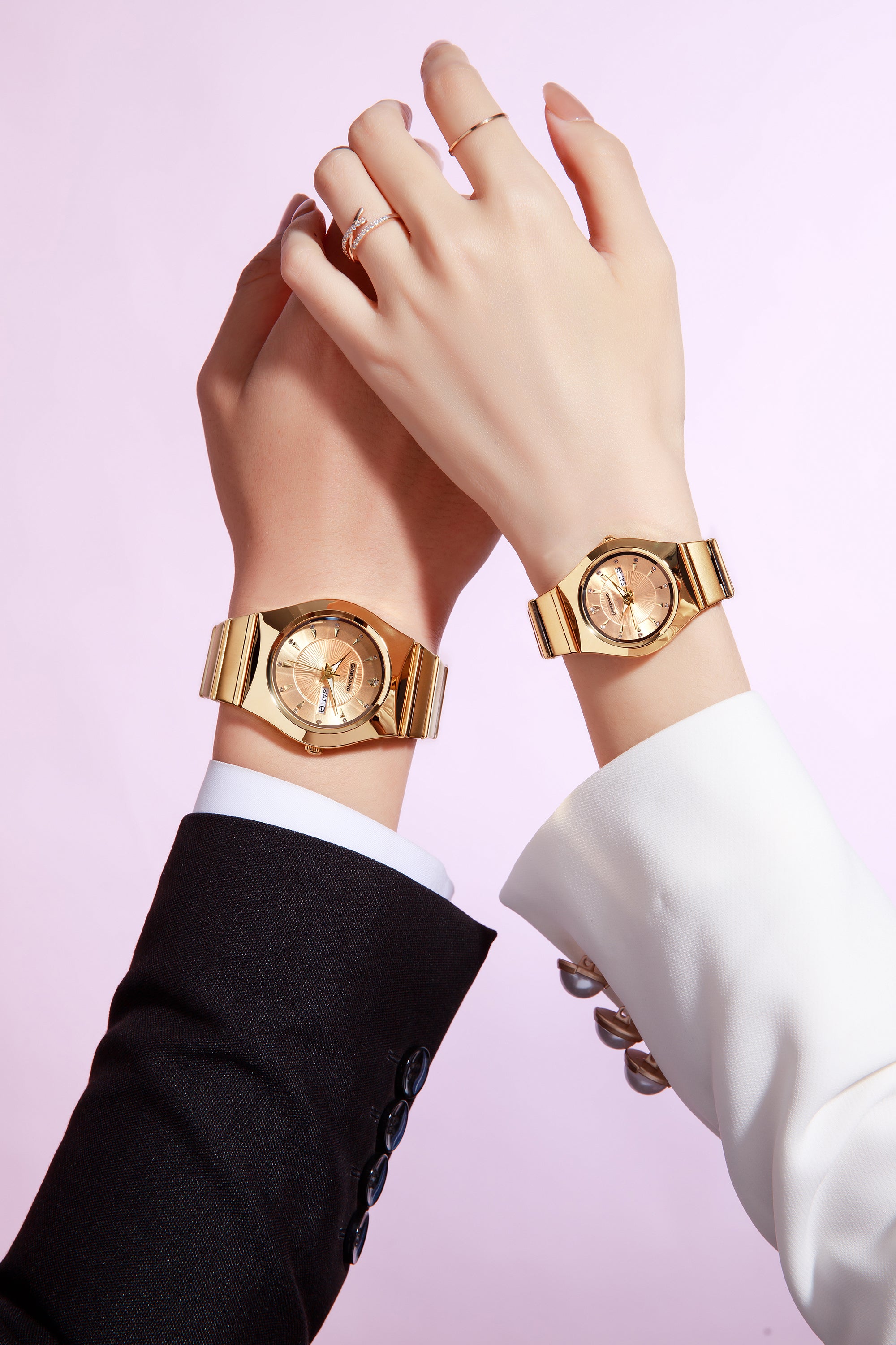 Giordano Analog Pair Watch For Unisex With Round Dial, Crystal Indices , Date Display And Stainless Steel Strap GZ-990-SET-11